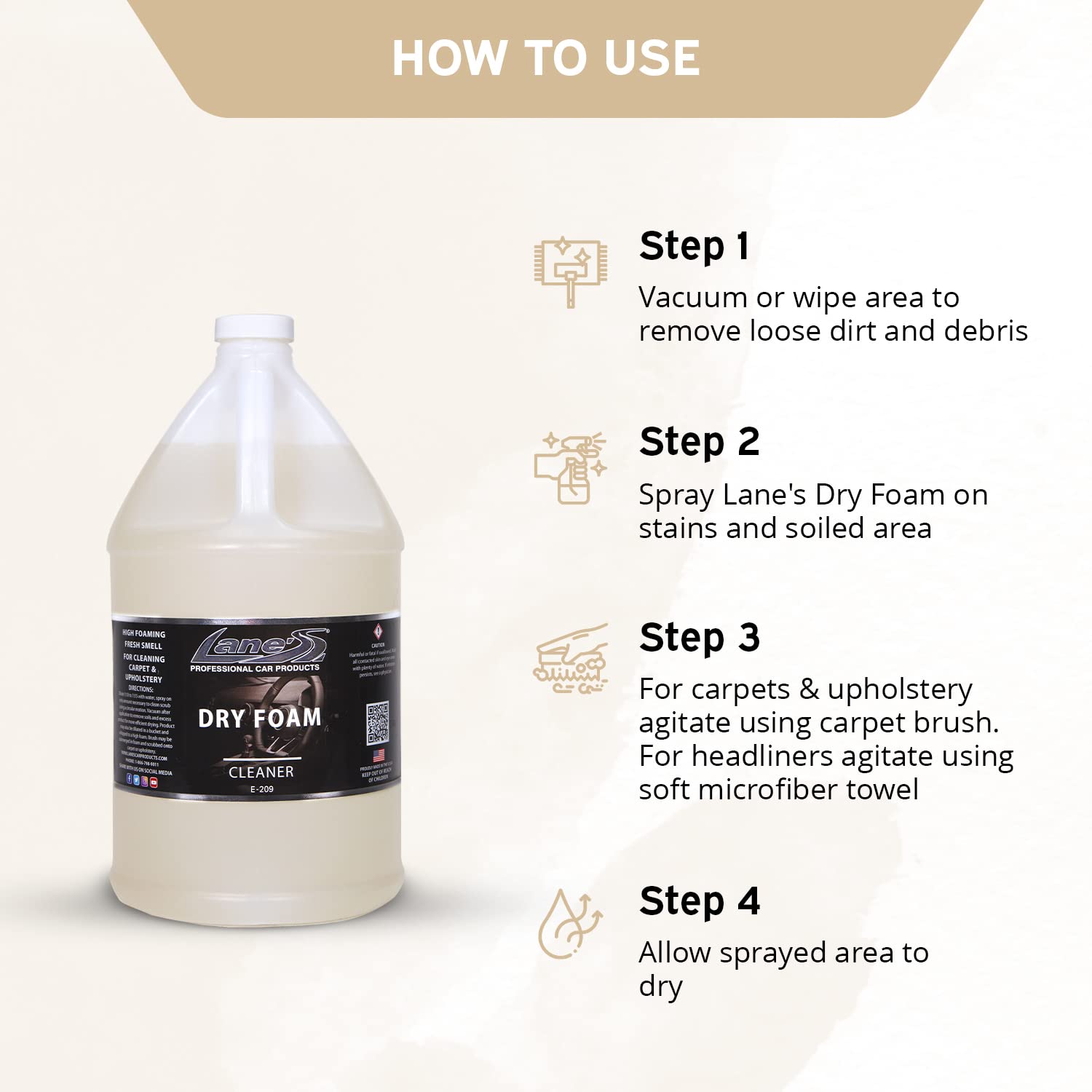 LANE'S Professional Carpet Cleaner Spray & Foam – 1 Gallon Heavy-Duty Stain & Odor Remover for Pets, Kids, and High-Traffic Areas – Deep Cleans Carpets, Upholstery, and Rugs at Home or Office