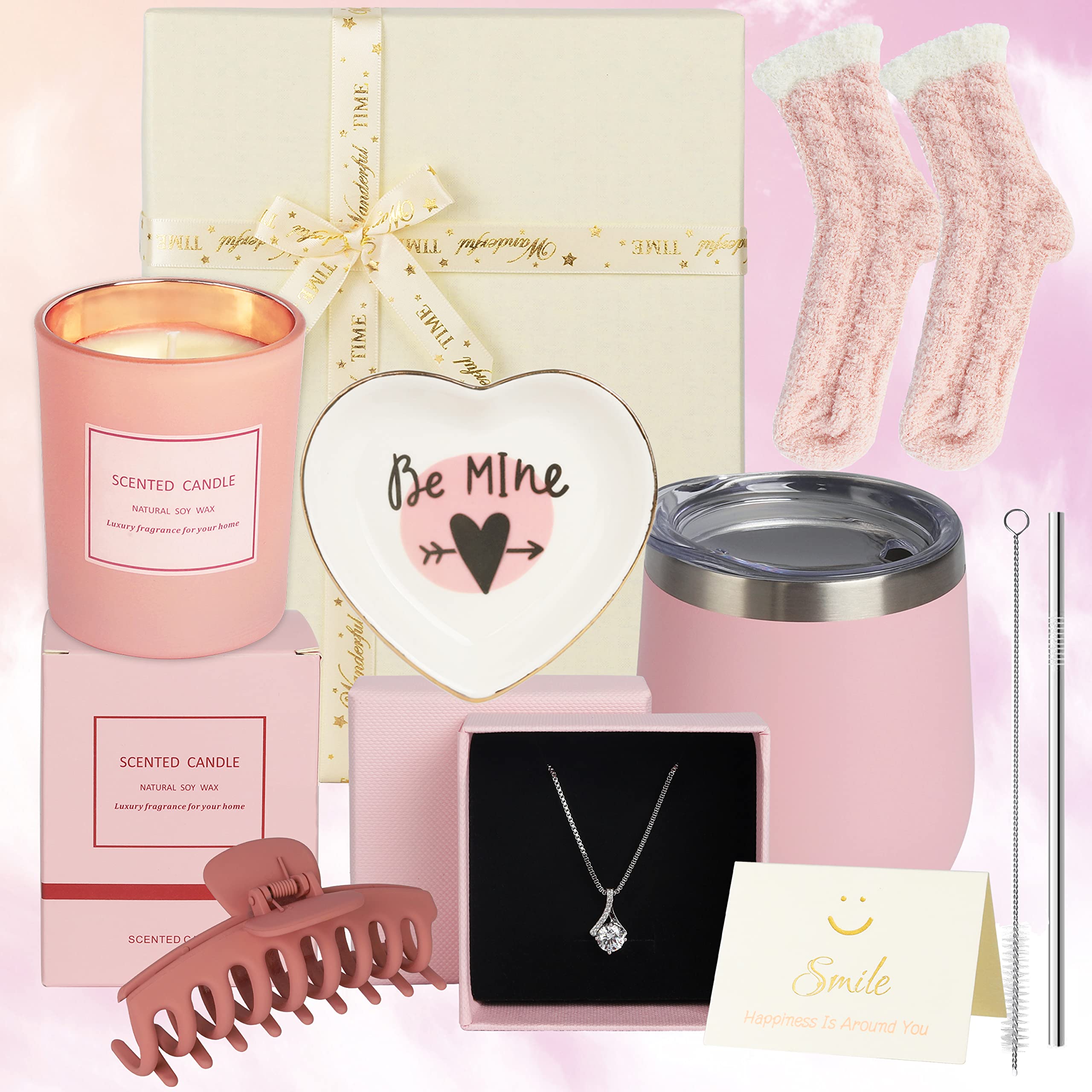 Birthday Gift Box for Women - Unique Birthday Gifts for Friends & Sisters - Get Well Soon Gift Basket for Her with Wine Glass Necklace & Candles | Perfect for Birthdays, Anniversaries, Get Well Wishes & Special Occasions
