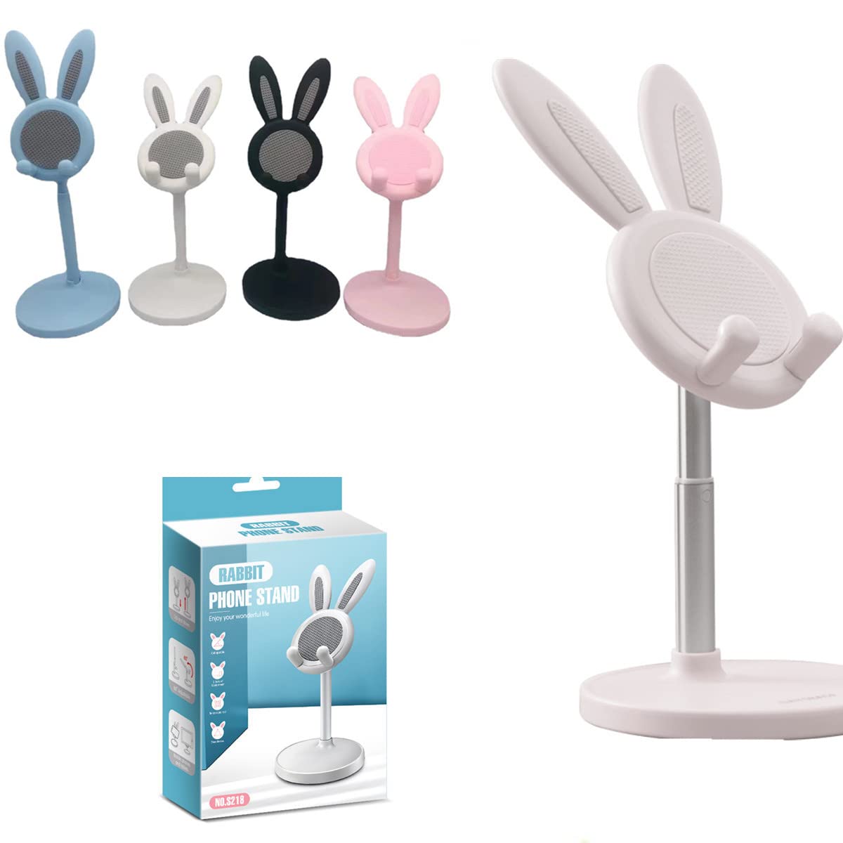 Adorable Bunny Phone Stand - Adjustable Holder for Nintendo Switch, iPhone, iPad, Tablets & Smartphones - White - Perfect for Gaming, Watching Videos & Hands-Free Calling