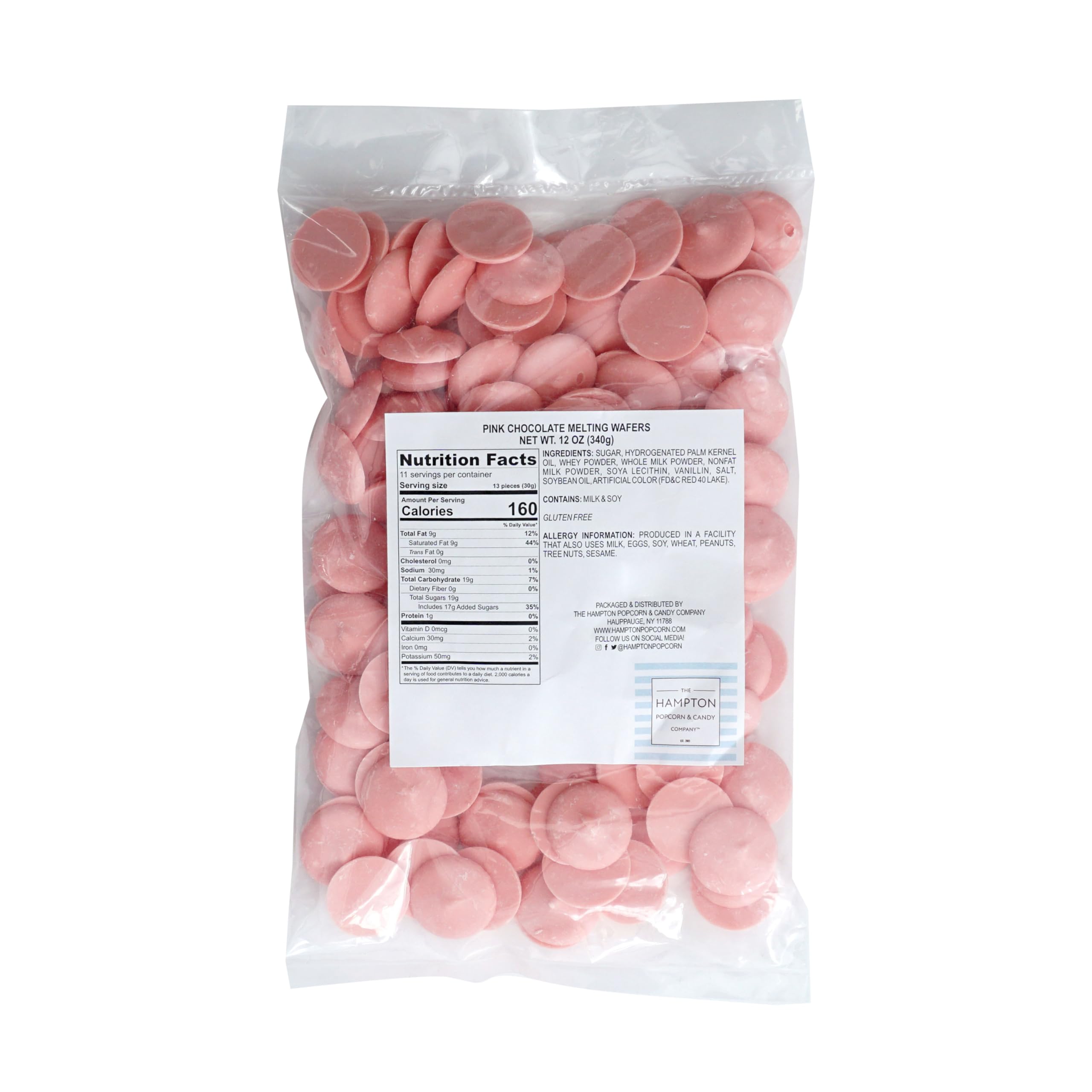 Pink Chocolate Melting Wafers - 12oz Bulk Bag for Baking, Dipping & Decorating | Premium Pink Candy Melting Discs | Perfect for Cake Decor, Chocolate Fountain & DIY Desserts - Hampton Popcorn & Candy Co.