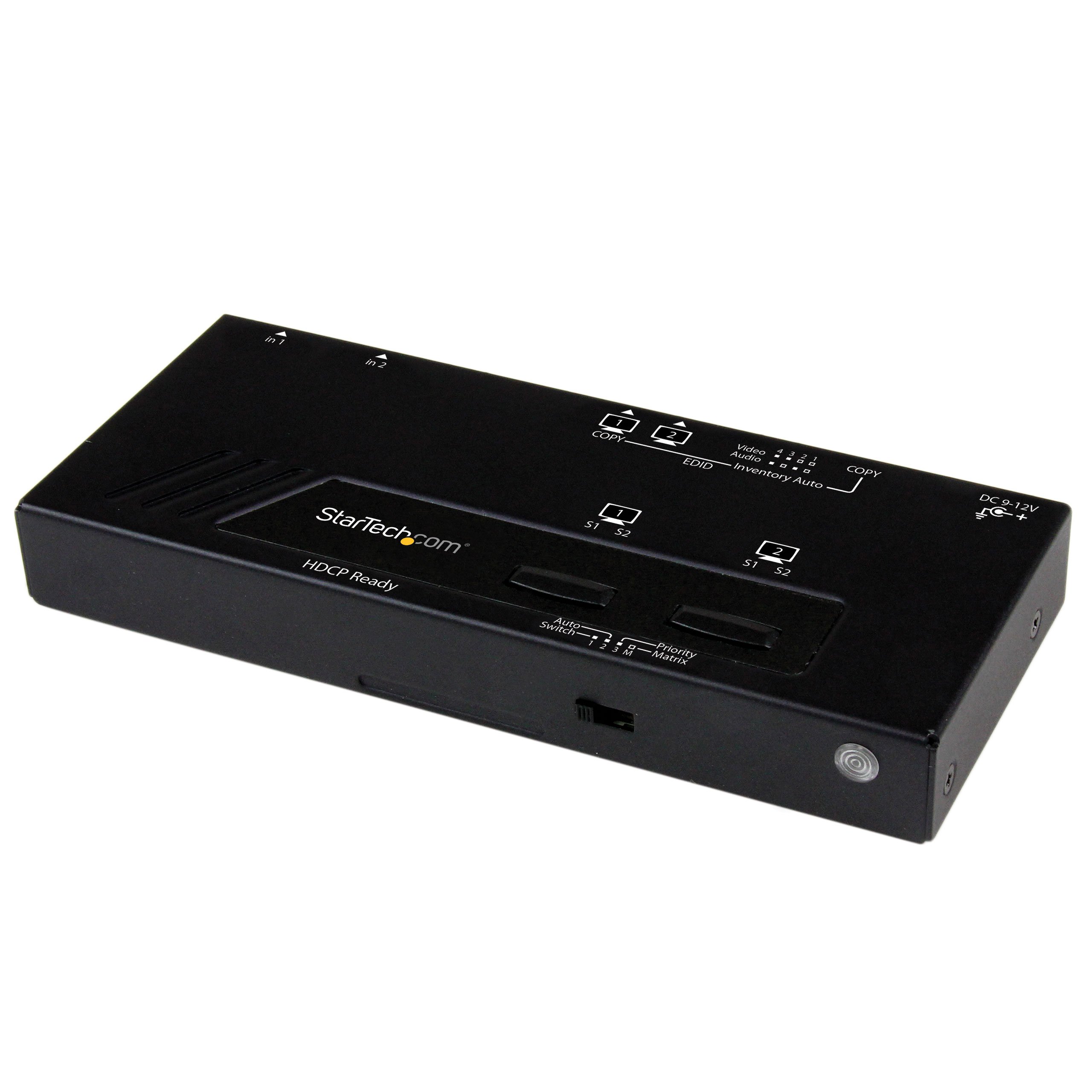StarTech.com 2x2 HDMI Matrix Switch with Remote - 4K 1080p Auto Switcher for Home Theater & Gaming - Video Wall Controller with Audio Output (VS222HDQ) - Perfect for Conference Rooms & Multi-Screen Setups