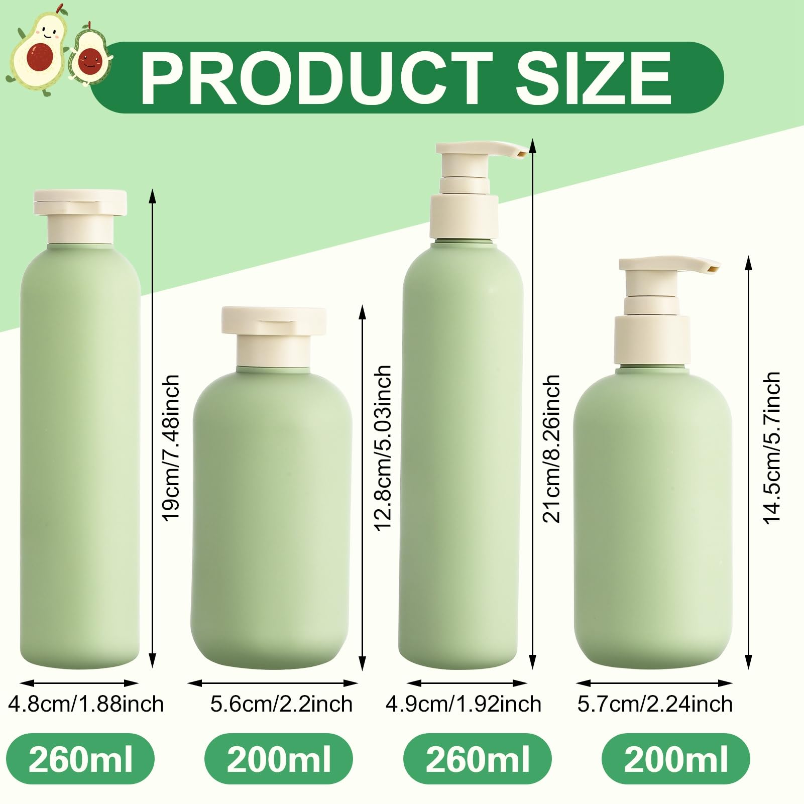 4-Pack Refillable Travel Squeeze Bottles with Flip Cap & Pump - 200ML/260ML Leak-Proof Toiletry Containers for Shampoo, Lotion, Cream & Body Wash | Perfect for Air Travel, Gym, Camping & Vacation Essentials
