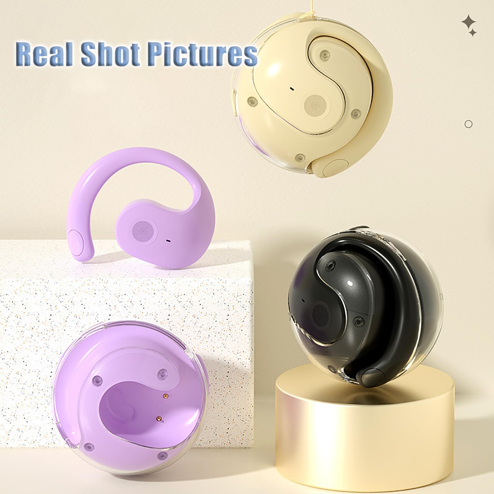 Wireless Bluetooth Earphones OWS Open Ear Hanging Headphones with Bluetooth 5.4, HiFi Stereo Sound & Noise Cancelling - Lightweight Comfortable for Running, Sports, Workouts & Daily Use (Purple)