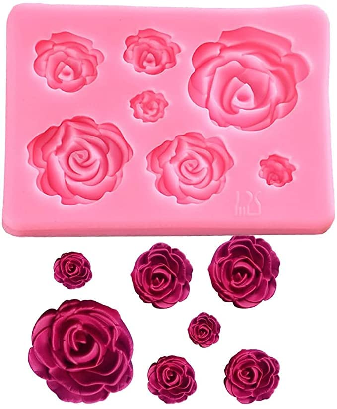 TREXEE 7-Cavity Rose Silicone Mold for Soap, Clay, Chocolate & Cake Decorating - Small Baking Tool for DIY, Fimo, Sugarcraft - Ideal for Home Bakers & Crafters (Pink, Pack of 1) | Perfect for Cupcake Toppers, Wedding Favors & Handmade Gifts