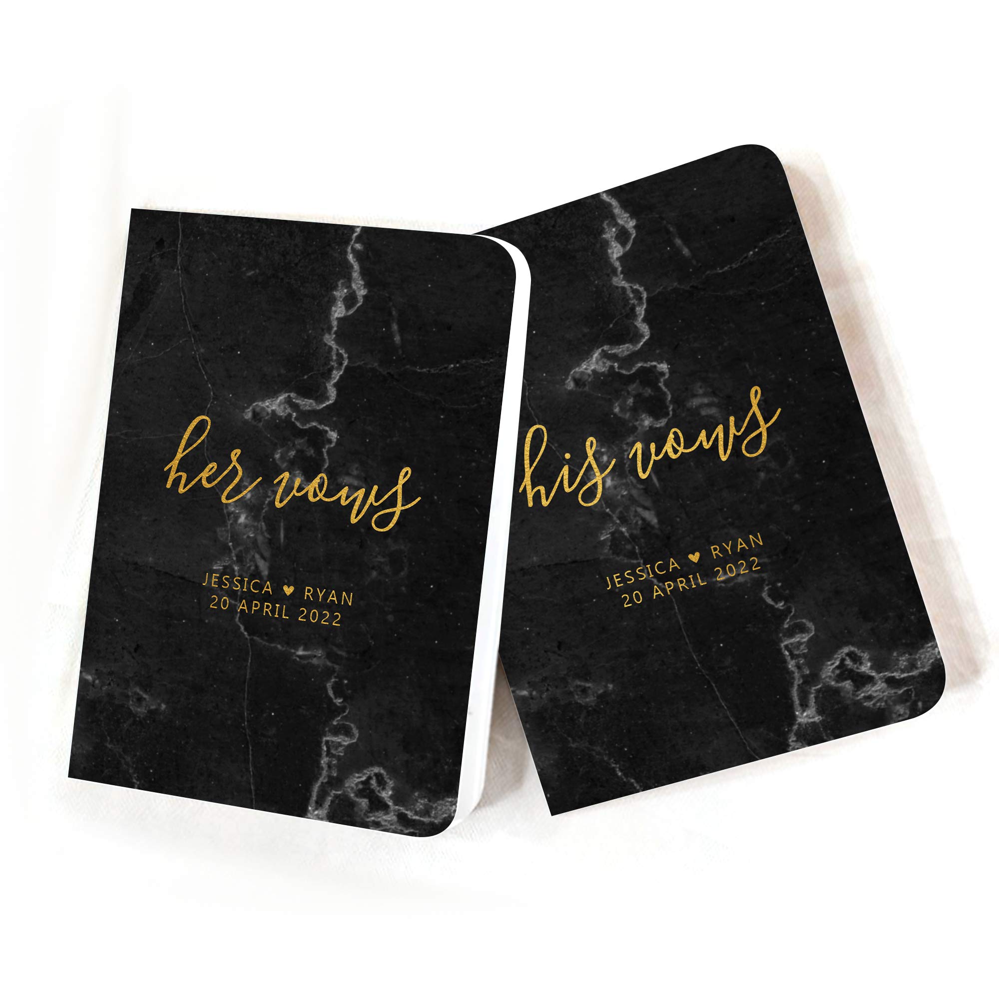 Elegant Black Marble Wedding Vow Books with Silver Foil - Personalized Keepsake Vow Booklets for Couples (Set of 2) - Perfect for Wedding Ceremonies, Vow Renewals & Anniversary Gifts