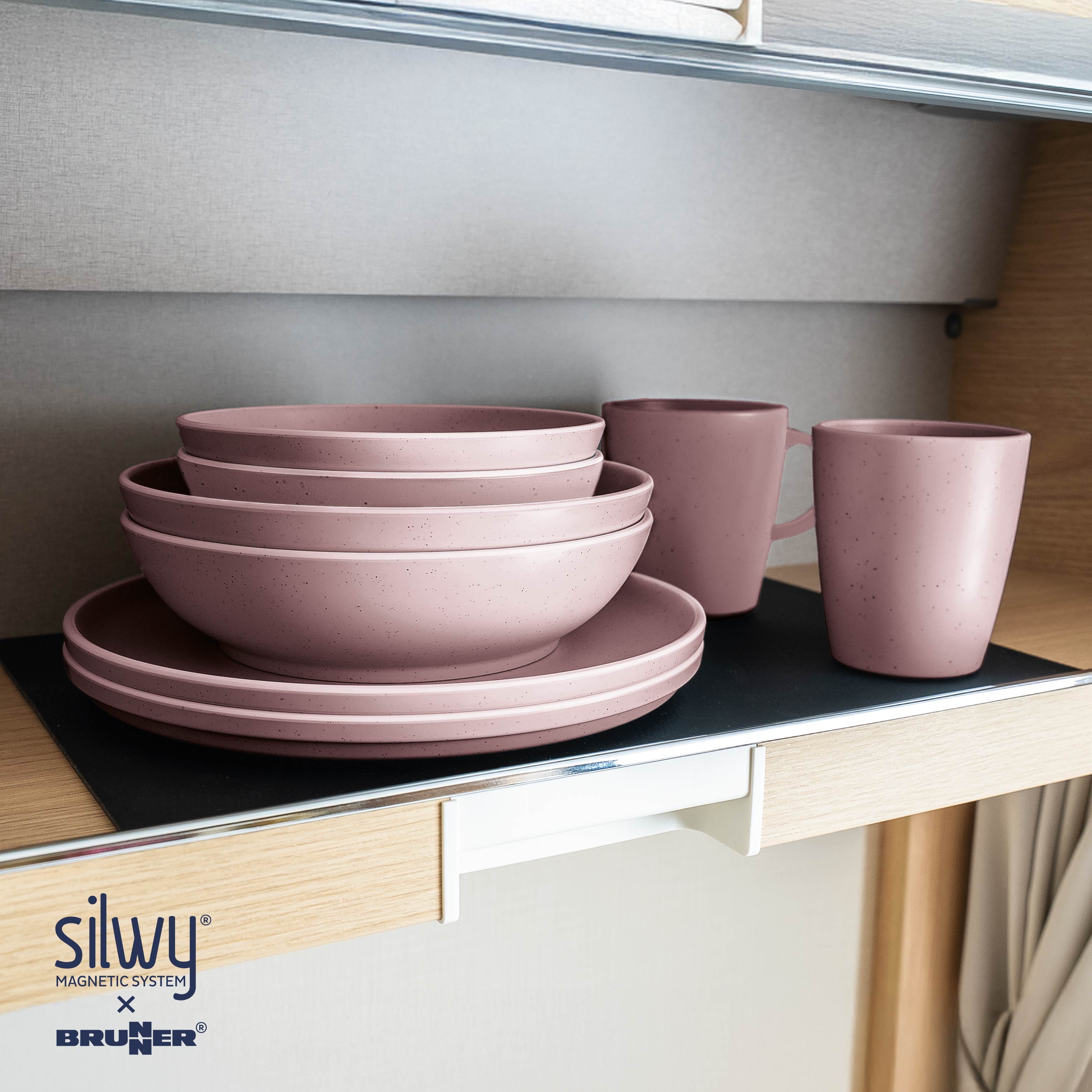 DOLOMIT ROSE Magnetic Plastic Dinnerware Set - Lightweight & Durable BPA-Free Dish Set for Camping, Picnics & Outdoor Dining