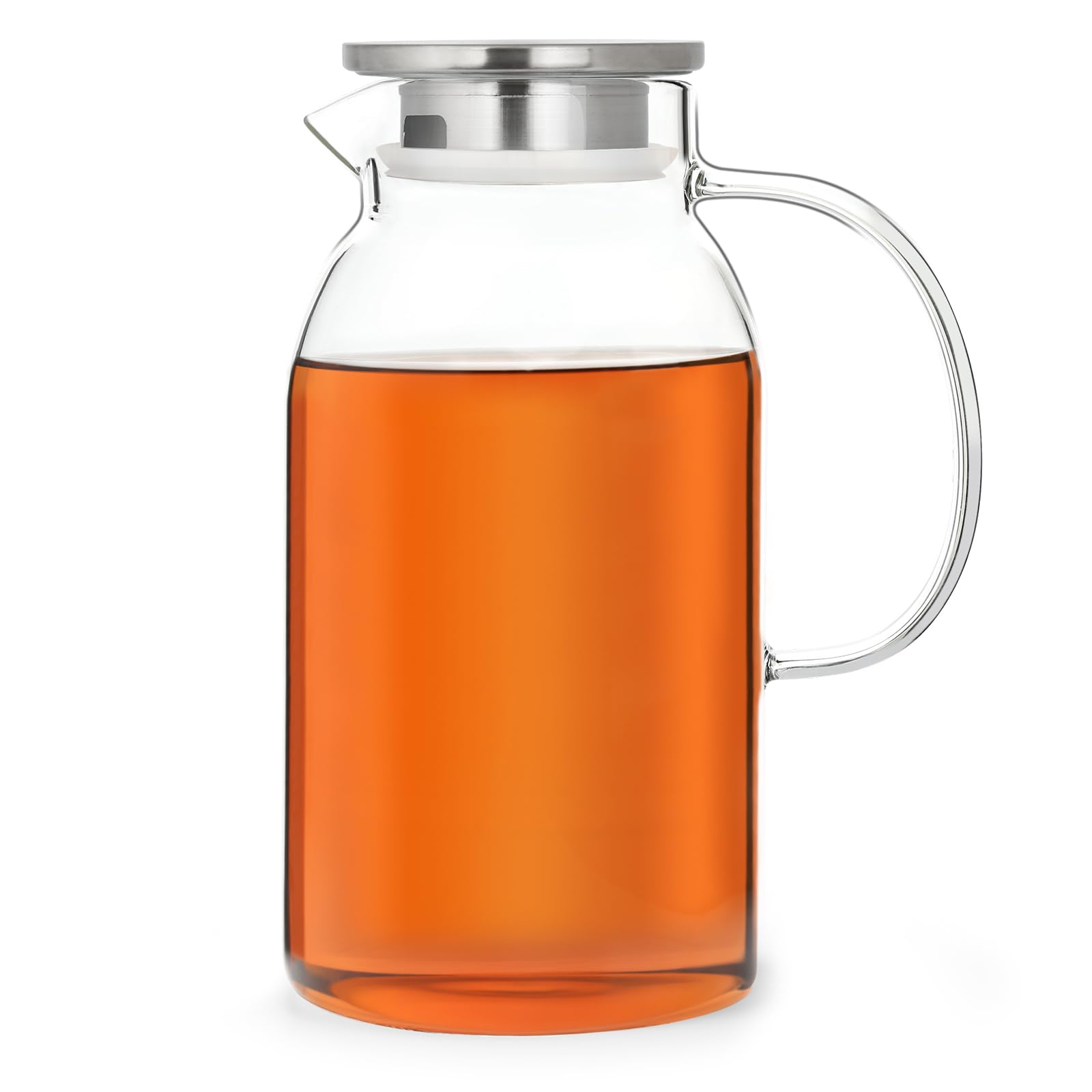 Premium Borosilicate Glass Teapot with Stainless Steel Lid & Ergonomic Handle - 67.6oz/2000ml Heat-Resistant Stovetop Safe Tea Kettle for Hot/Cold Beverages, Iced Tea & Fruit Infusions - Perfect for Home, Office & Tea Ceremonies