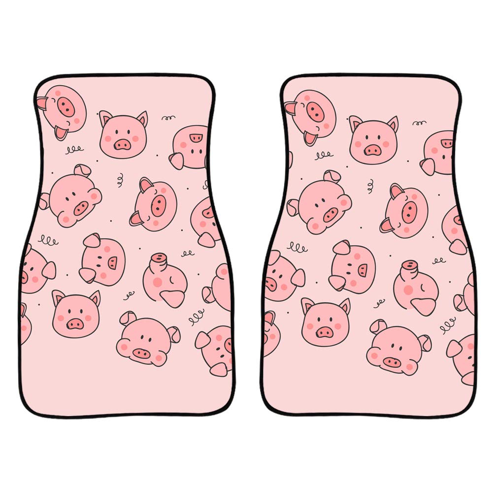 Amzbeauty Cute Pink Pigs Print Car Floor Mats - All Weather Rubber Backing Non-Slip Universal Auto Mats (2-Piece Set) for Men & Women - Perfect for SUVs, Sedans, and Trucks
