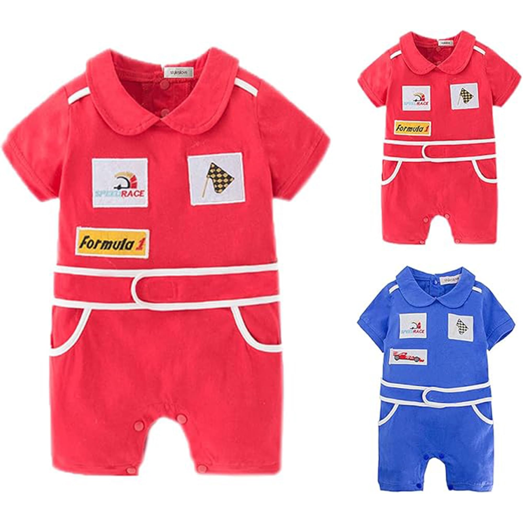 stylesilove Baby Boy Short Sleeve Cotton Romper - Cute Racer Style Outfit for Infant Boys | Perfect for Halloween, Playdates & Photo Shoots