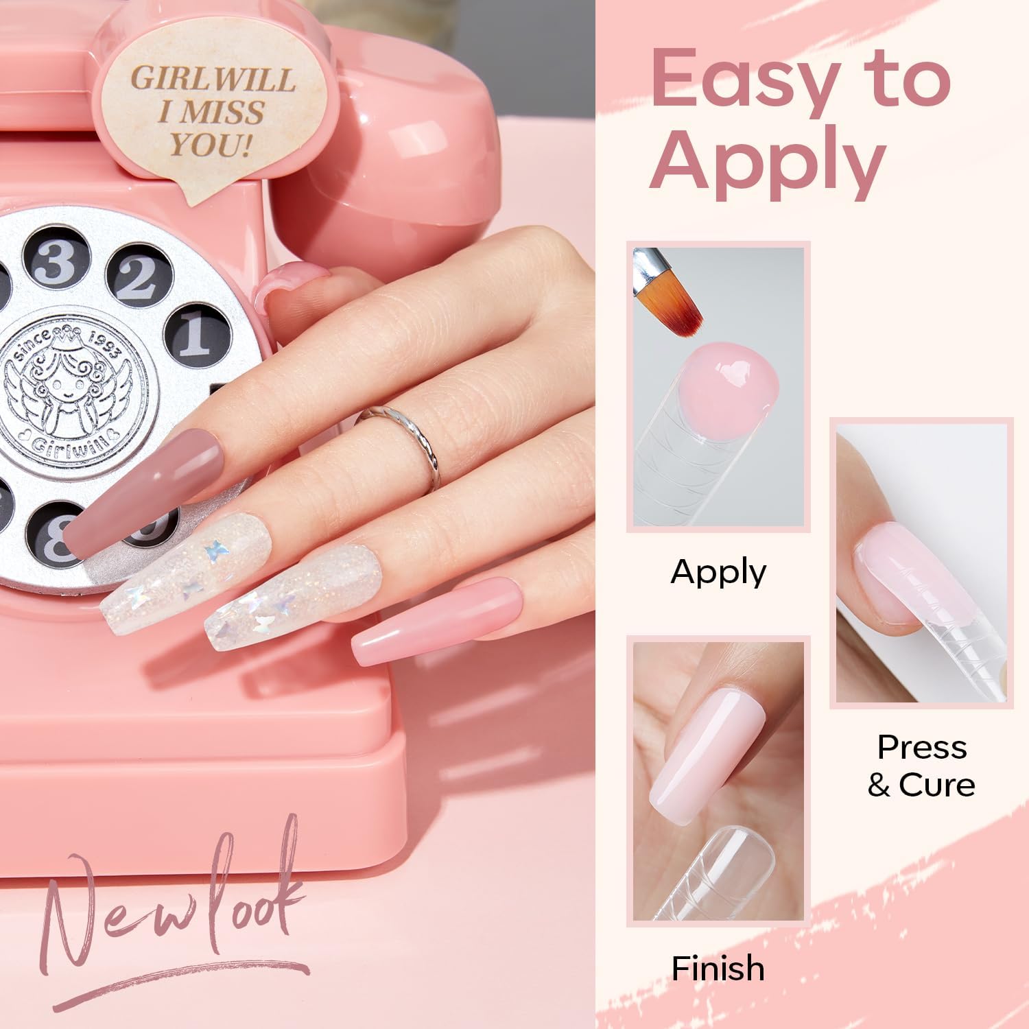 THR3E STROKES Polygel Nail Kit - 30ml Builder Gel with Glossy Finish for Nail Extensions | UV/LED Lamp Required | Trendy Nail Art Design for Salon & DIY Home Manicure (3 Pink Shades) | Perfect for Parties, Weddings & Everyday Glam