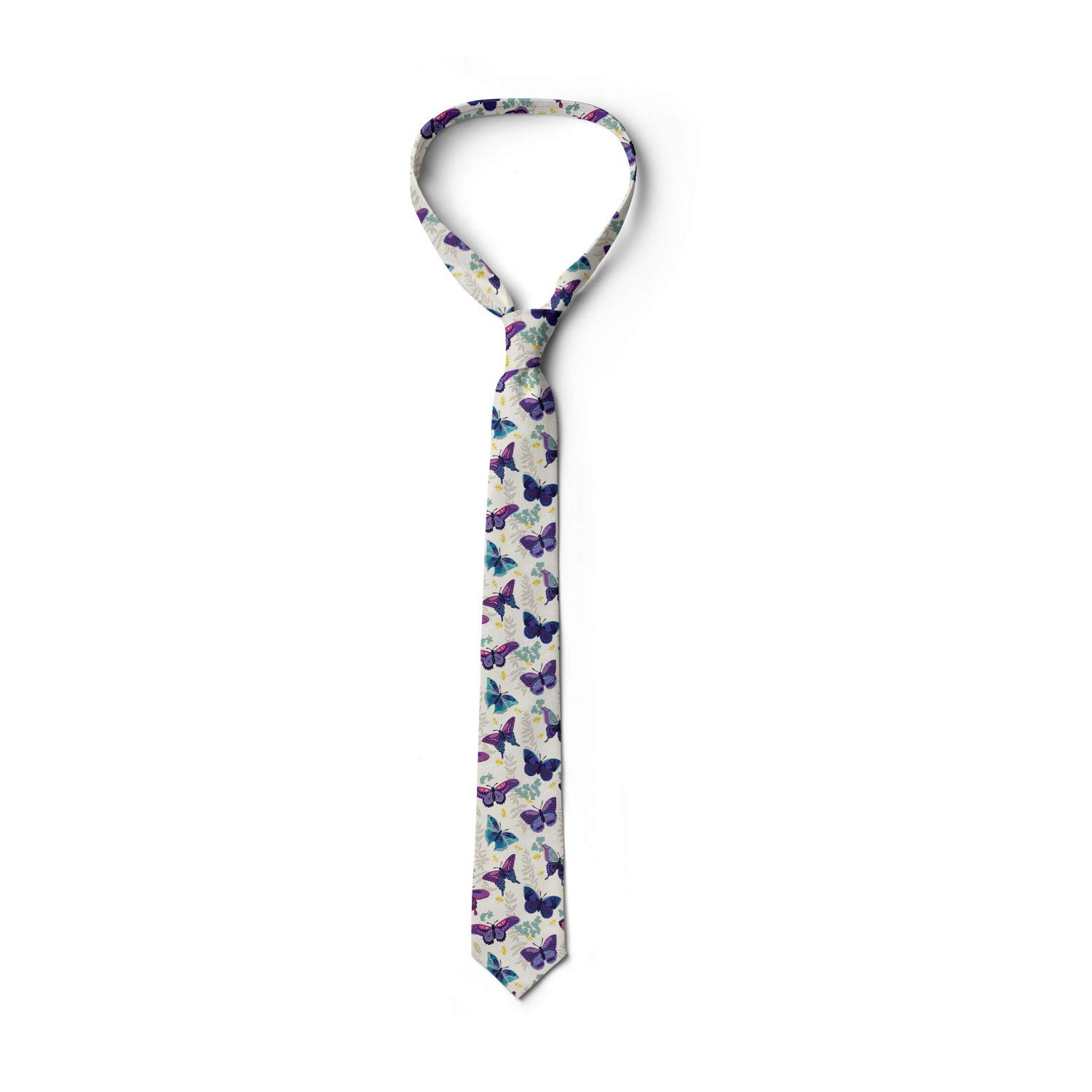 Ambesonne Men's Silk Tie - Ornate Insects & Plants Design, 3.7