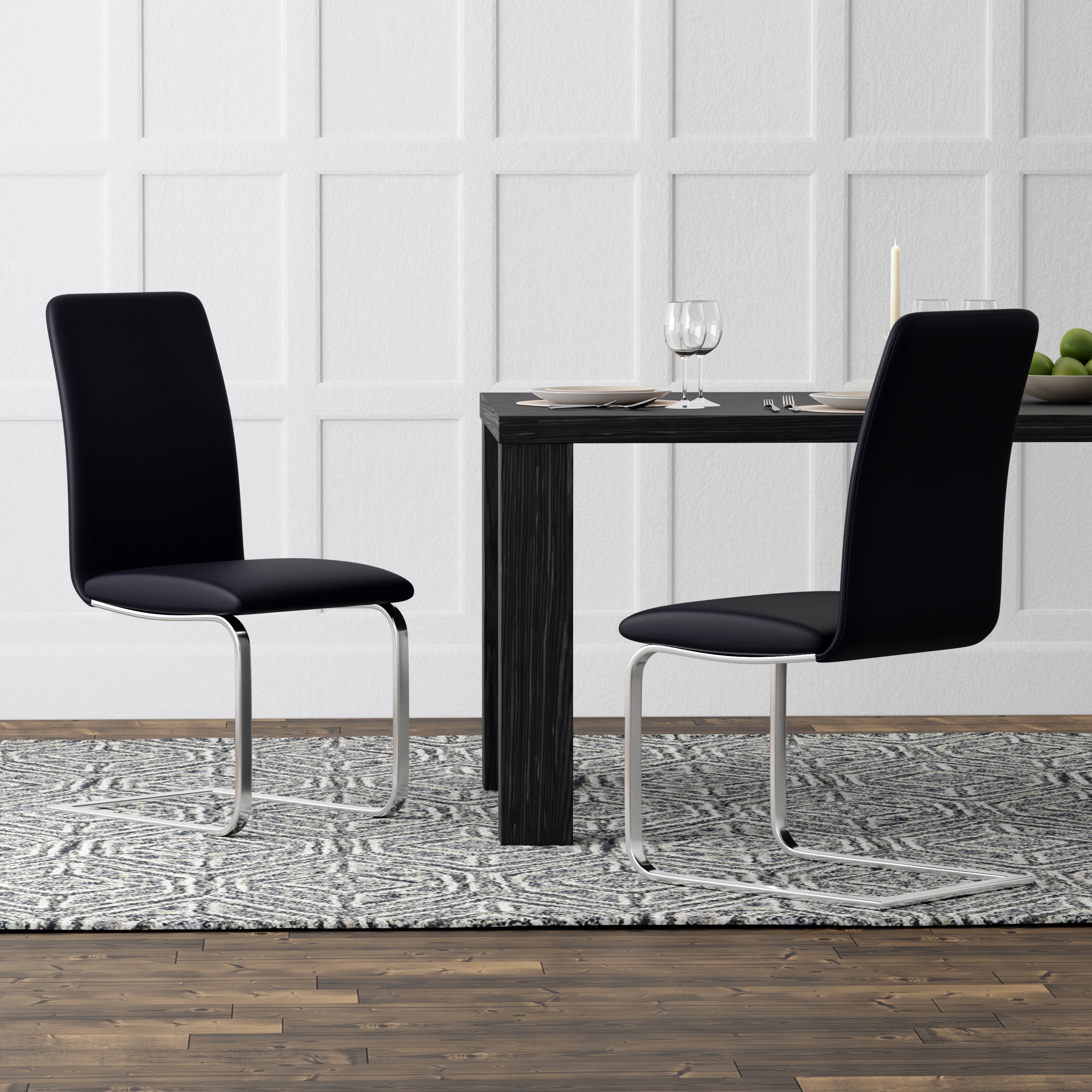 Euro Style Cinzia Modern White Dining Chairs with Chrome Legs - Set of 2, Perfect for Kitchen, Dining Room, and Contemporary Home Decor