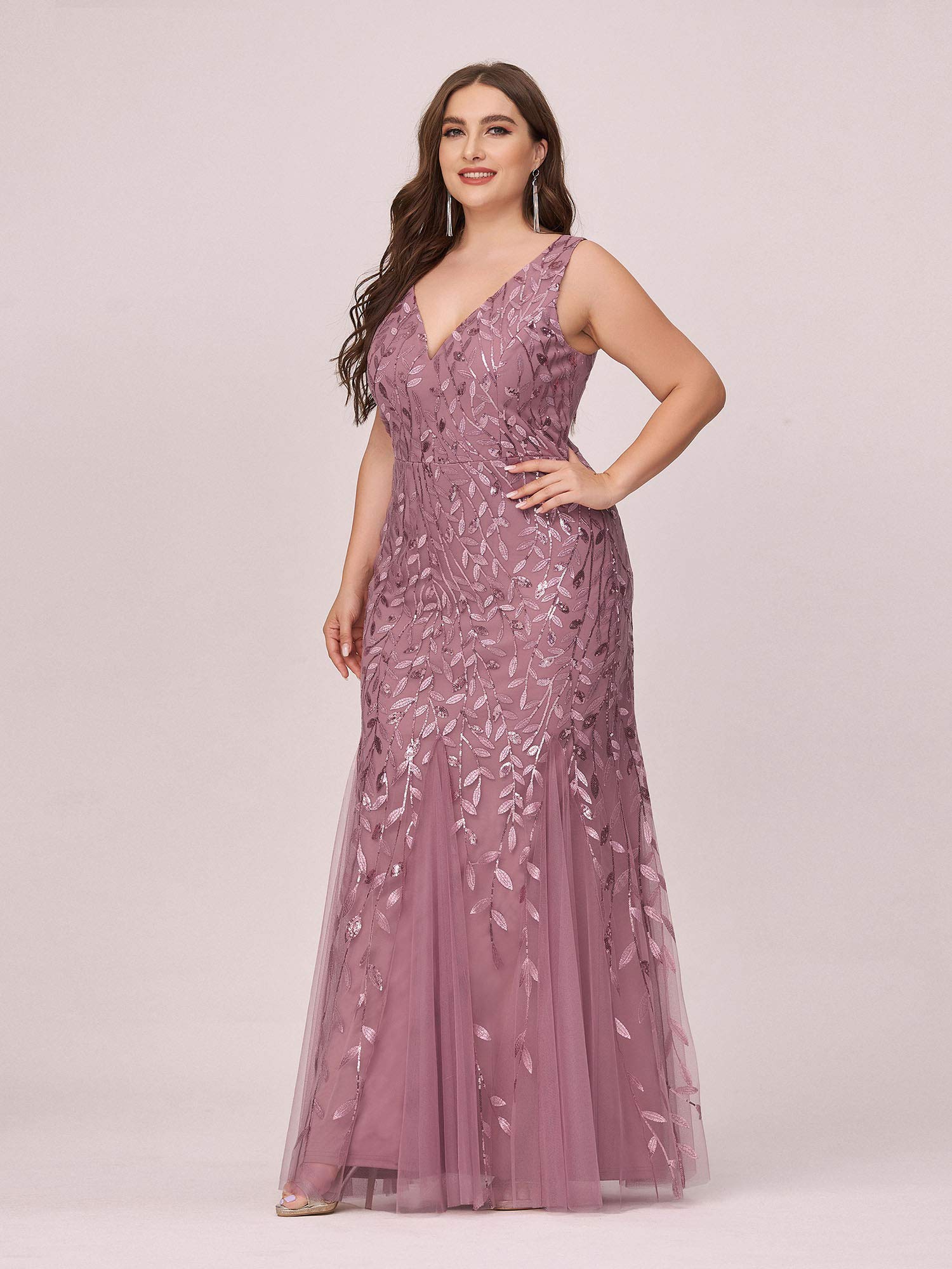 Ever-Pretty Women's Sequin V-Neck Sleeveless Bodycon Mermaid Evening Gown - Plus Size Formal Dress for Prom, Party & Special Occasions | Elegant Prom Dresses for Women | Style 07886-PZUSA
