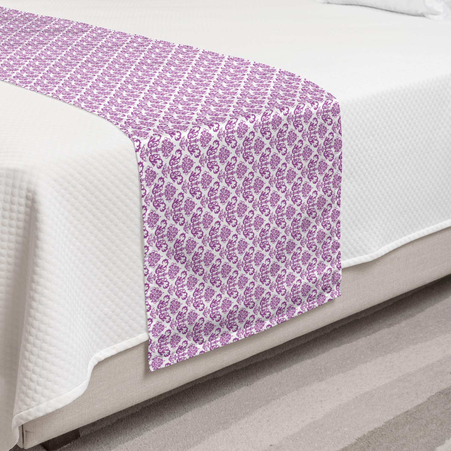Ambesonne Victorian Floral Bed Runner - Lavender Bloom Blossoms Continuous Design, Decorative Bed Scarf for Queen & King Beds | Perfect for Hotels, Homes & Guestrooms (Fuchsia) - Elevate Your Bedroom Decor with This Elegant Accent Piece