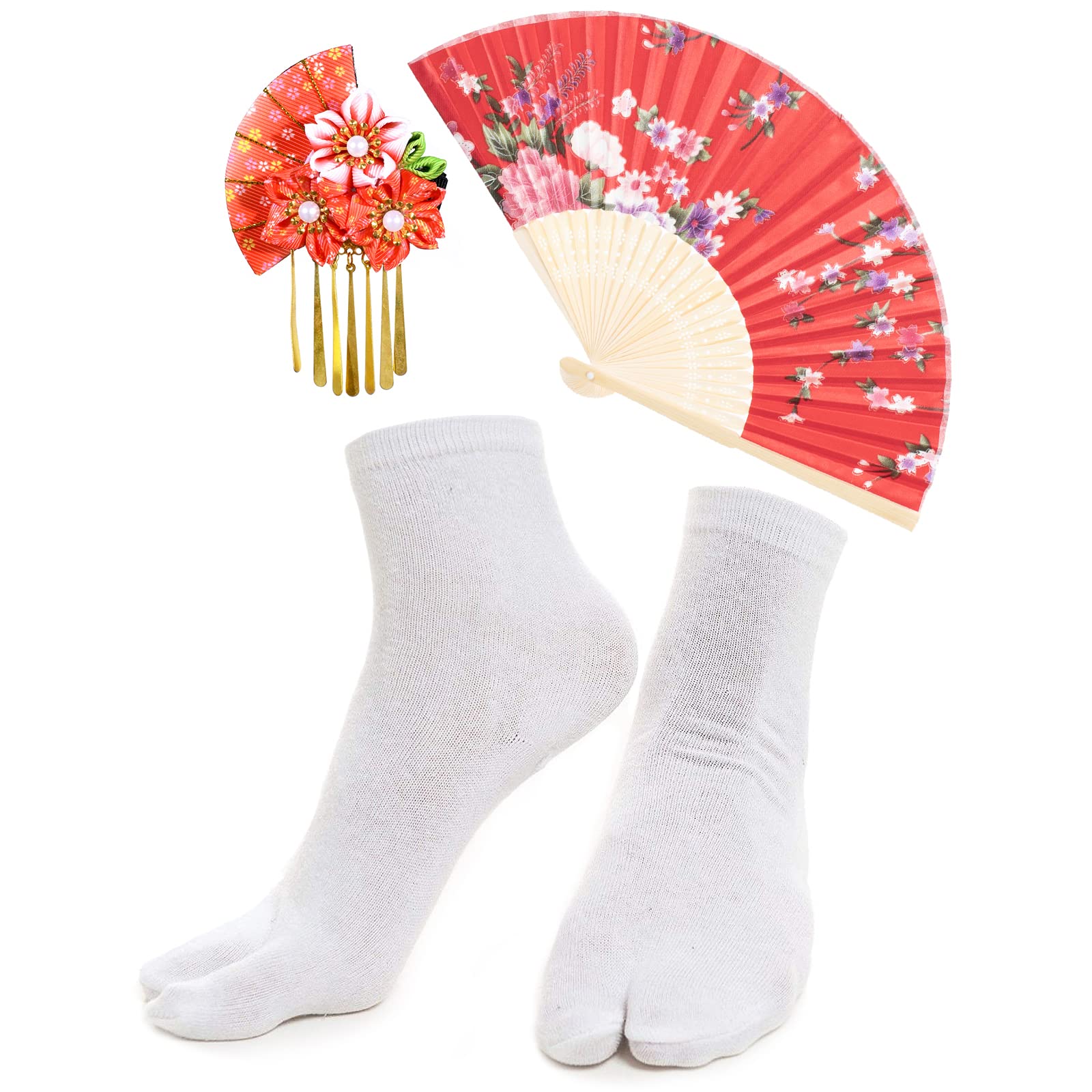 Japanese Women's Kimono Robe - Elegant Geisha Yukata with Ruffle Sleeves, Blossom Print Satin Bathrobe & Sleepwear Set with Tabi Socks | Perfect for Spa Days, Cosplay, Loungewear & Themed Parties