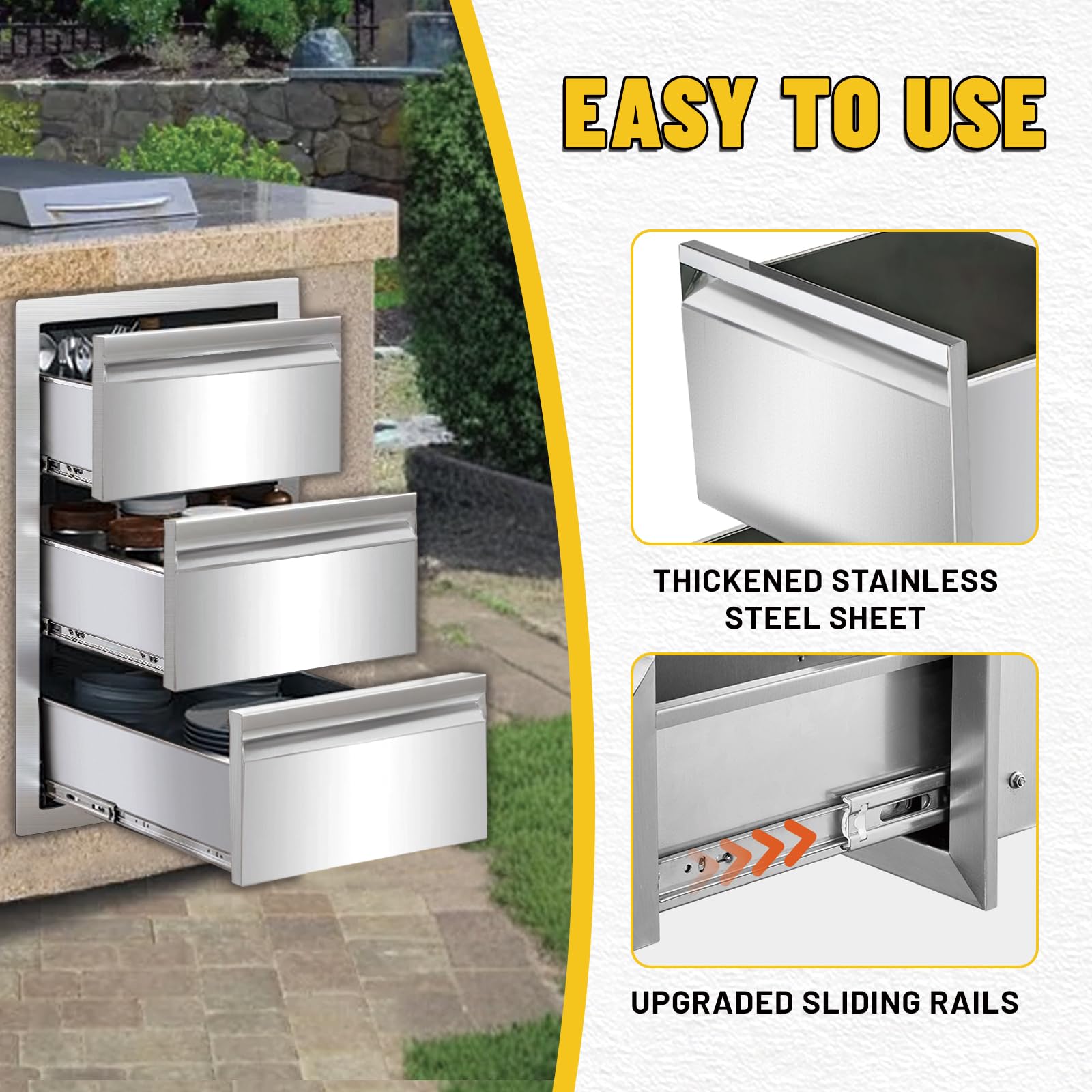 Stainless Steel Triple Drawer Outdoor Kitchen Cabinet - 16
