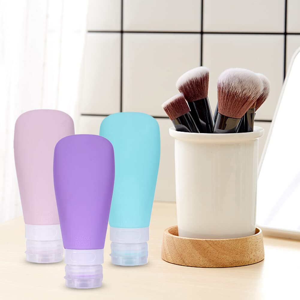 6-Piece 90ml Leak-Proof Silicone Travel Bottles Set - Refillable Empty Travel Size Containers for Shampoo, Cream, Conditioner & Body Care - Perfect for Air Travel, Gym, Camping & Vacation Essentials
