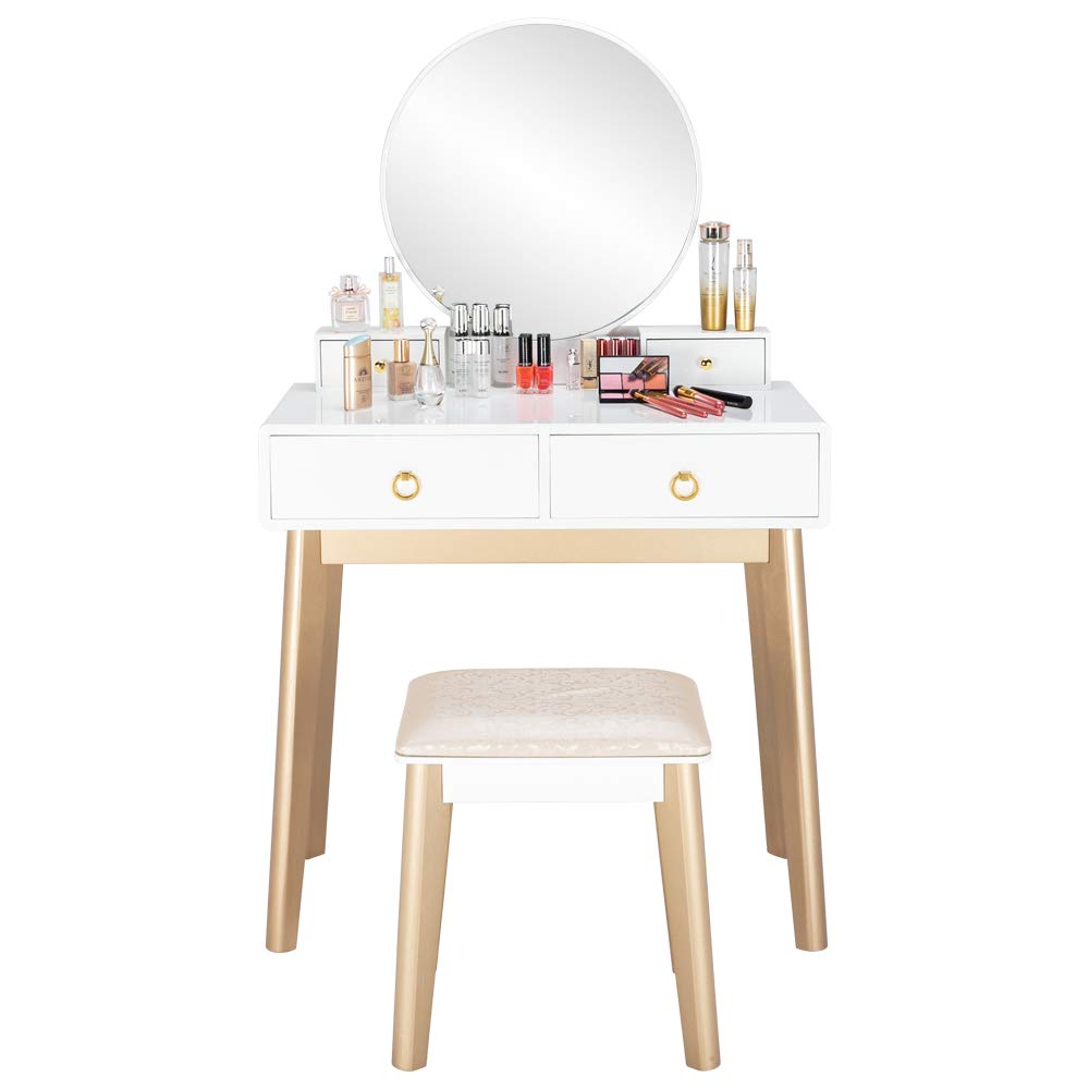 Luxury Real Wood Dressing Table for Bedroom - Simple Makeup Vanity Desk Without Lamp - Perfect for Home Decor & Beauty Routine Organization