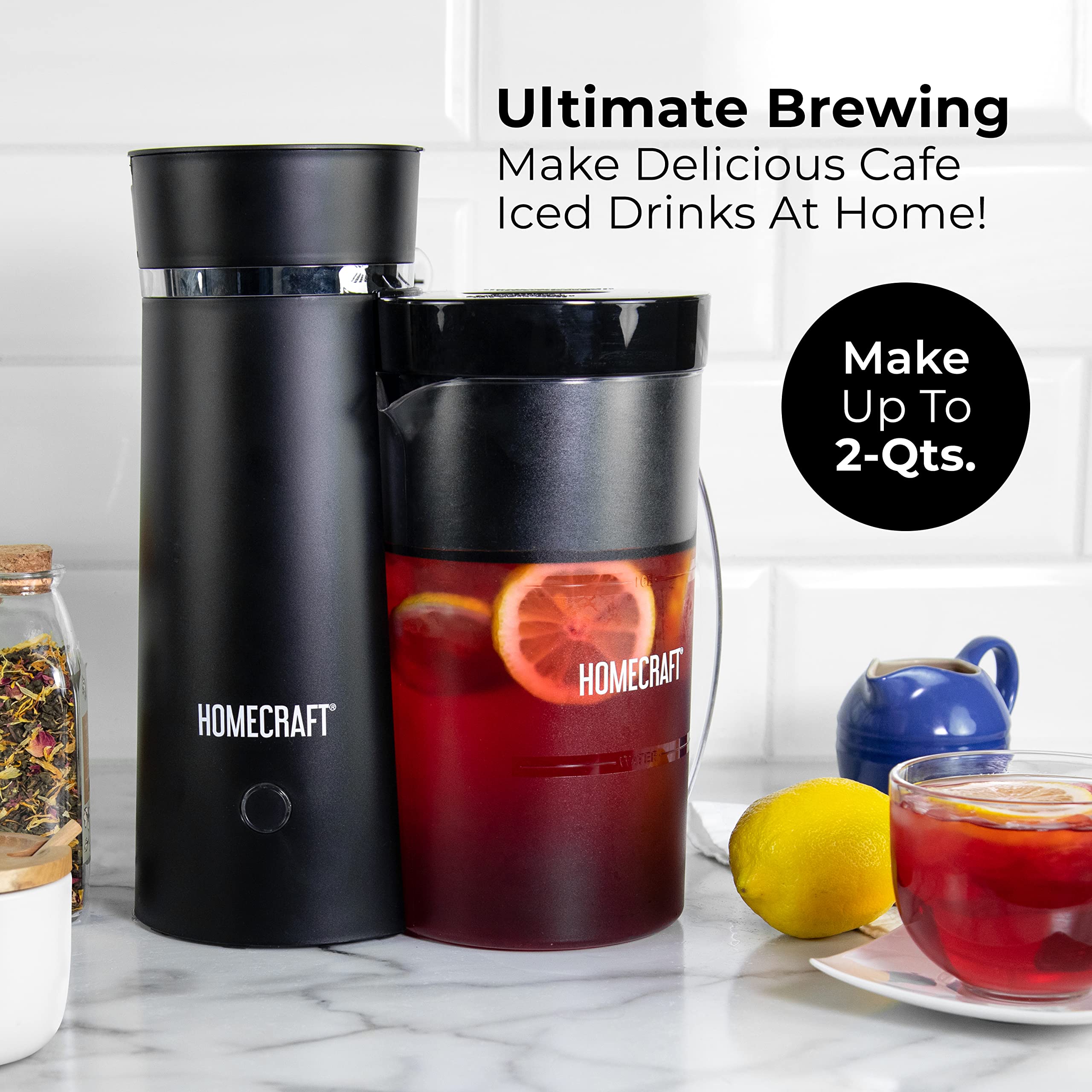 Homecraft Electric Iced Tea Maker - Fast Brewing for Sweet Tea & Cold Brew Coffee - Double Insulated 32oz Pitcher - BPA-Free & Energy Efficient - Perfect for Home, Office & Outdoor Gatherings - Black, Small Size
