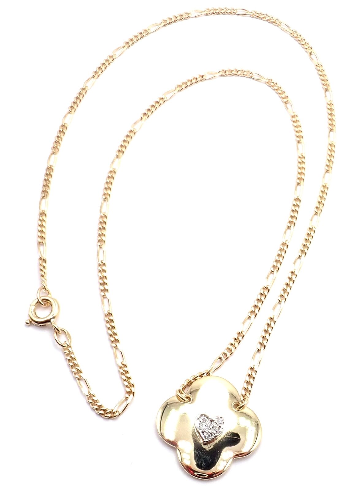 Authentic Vintage Cartier 18K Yellow Gold Diamond Heart Clover Pendant Necklace - Perfect for Anniversaries, Valentine's Day & Special Occasions