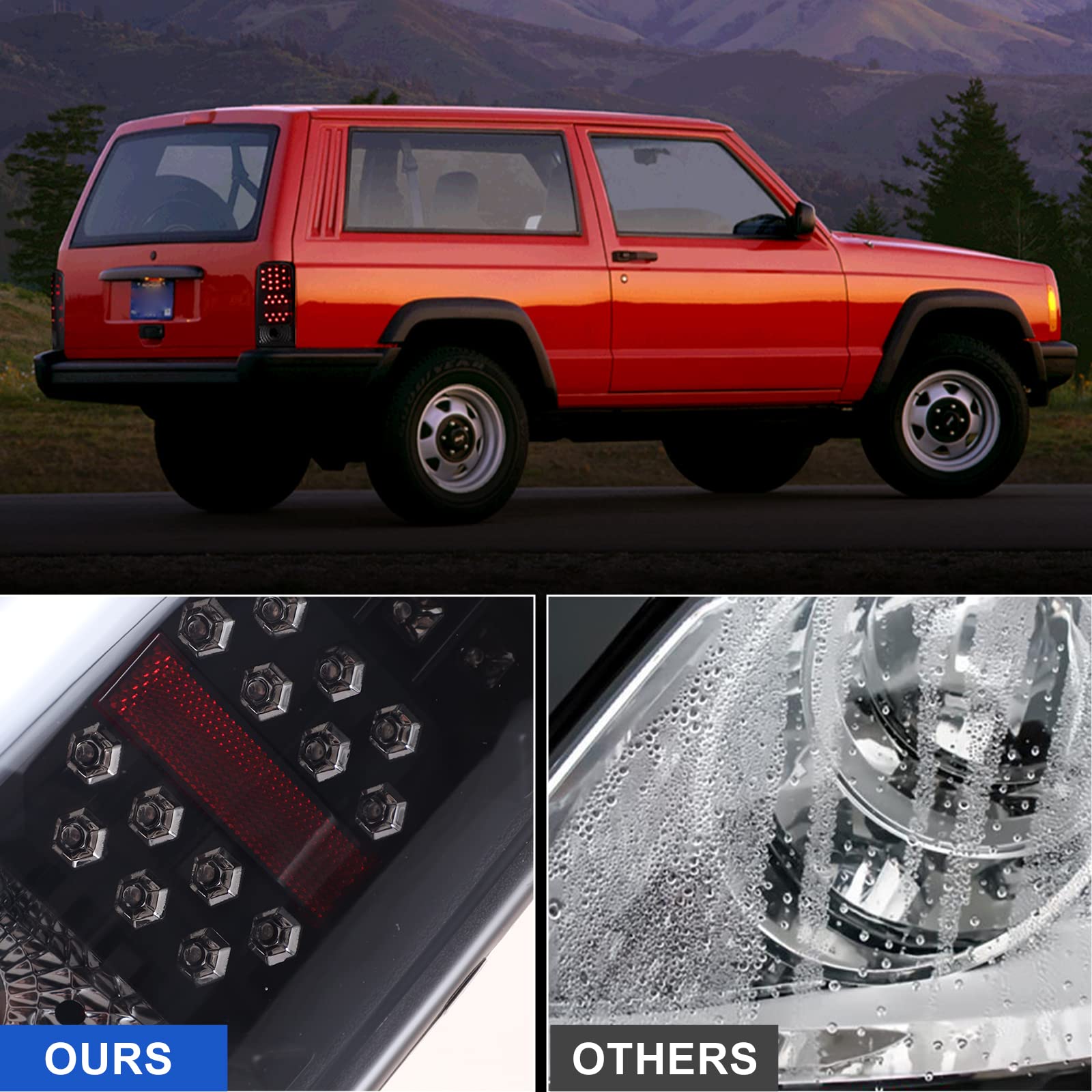 ROXX LED Tail Lights Assembly for 1997-1998 Jeep Grand Cherokee - Pair of Rear Lamps with LED Turn Signals, Brake Lights, Reverse Light & DRL - Driver & Passenger Side Replacement - Perfect for Off-Roading, Night Driving & Vehicle Customization