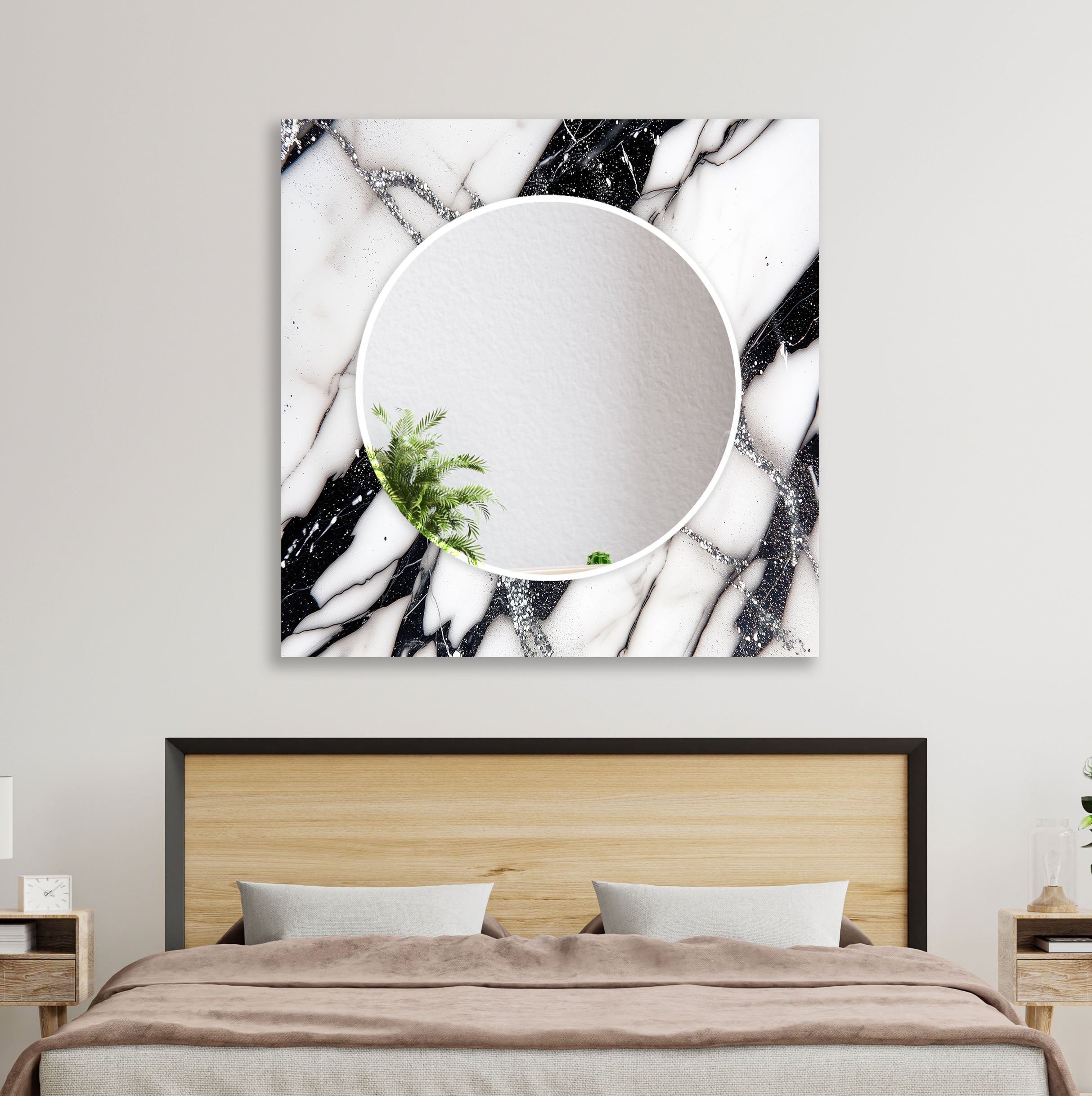Elegant Black and White Marble Wall Mirror - Modern Home Decor for Living Room, Bedroom, or Entryway