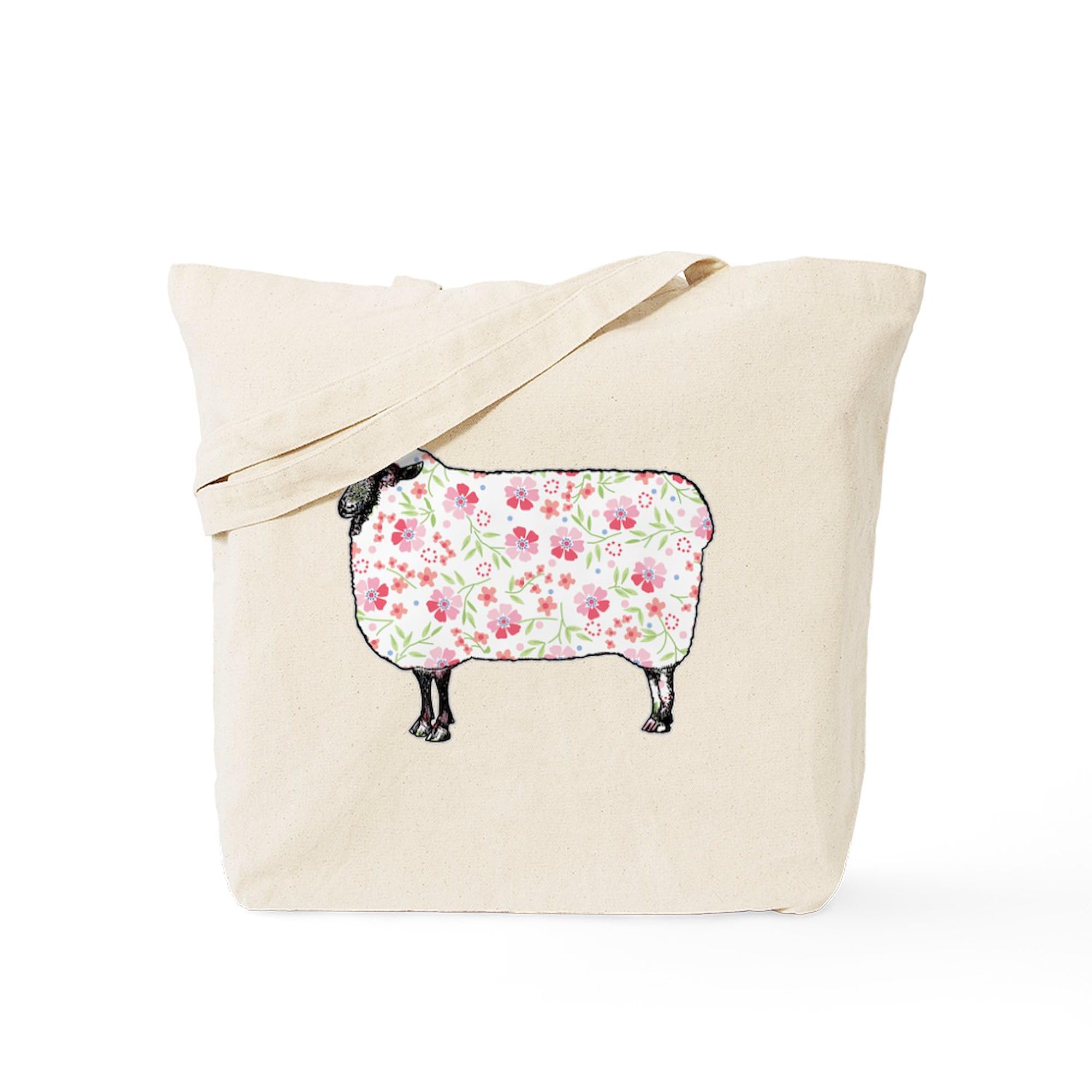 Floral Sheep Canvas Tote Bag - Eco-Friendly Reusable Grocery Shopping Bag for Women, Farmers Market & Beach Day Essentials