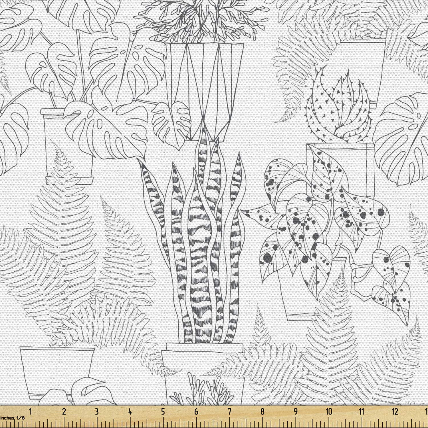Ambesonne Exotic Foliage Fabric by The Yard - Tropical Houseplants & Monstera Leaves Print - 10 Yards Dark Grey White Upholstery Material for Sofa, Curtains & Home Decor | Perfect for Boho Chic Living Room & Bedroom Accents