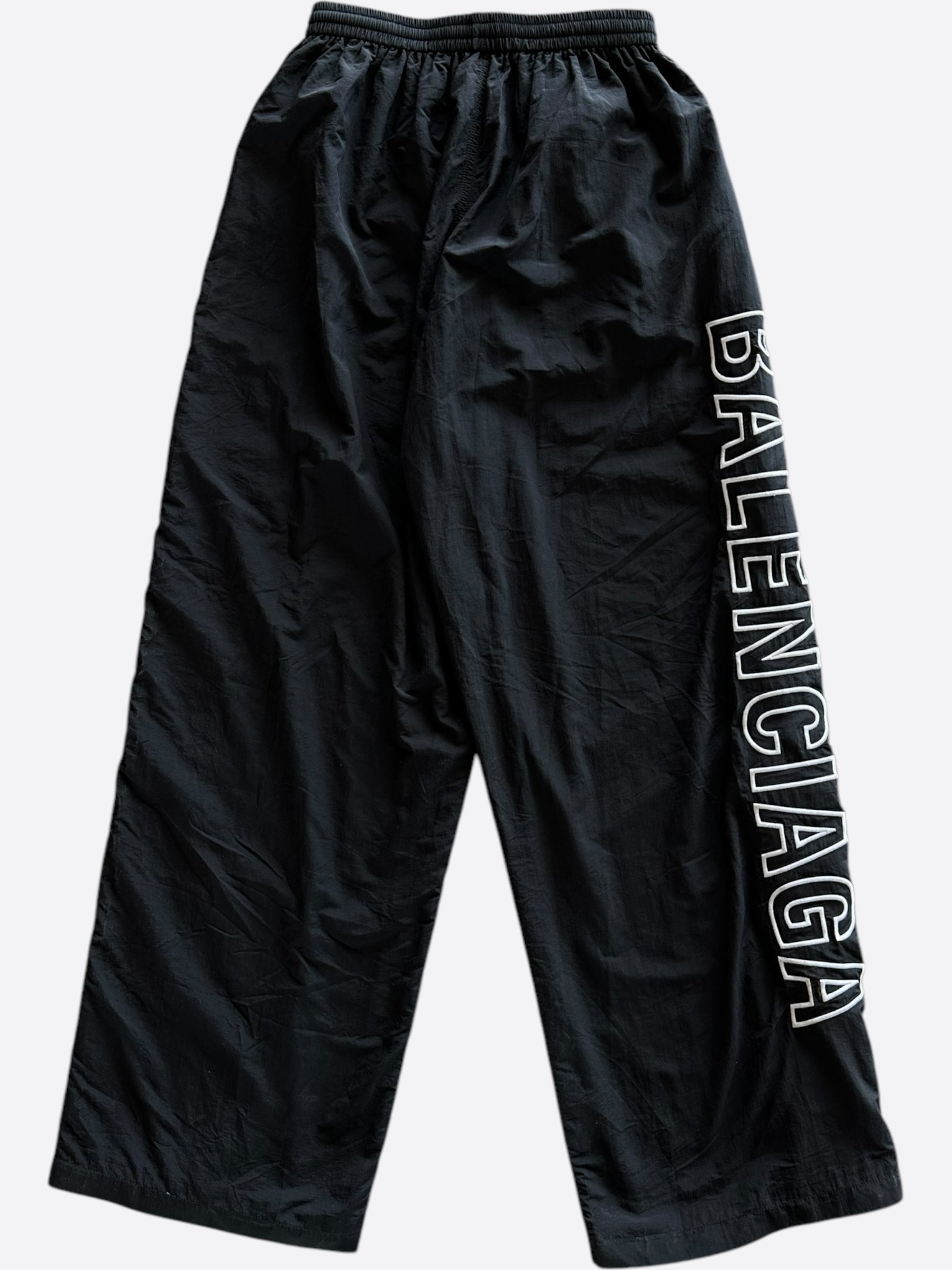 Balenciaga Black & White Embroidered Logo Oversized Trackpants - Men's Luxury Athletic Joggers for Casual Wear & Street Style Fashion