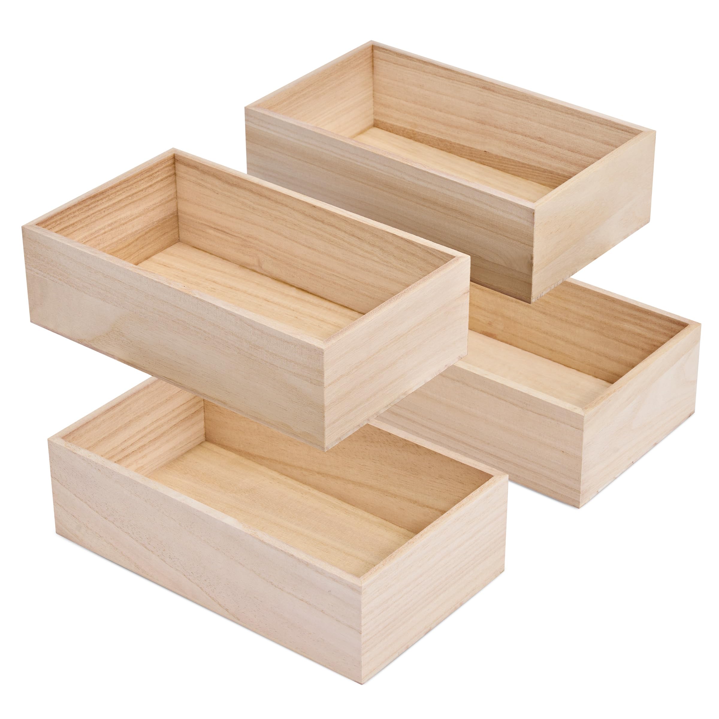 Sorbus Unfinished Wood Crates - 4 Pack Wooden Storage Boxes for Pantry, Closet, Arts & Crafts | DIY Cabinet Organizer Bins & Decorative Containers | Perfect for Home Organization, Farmhouse Decor & Gift Packaging