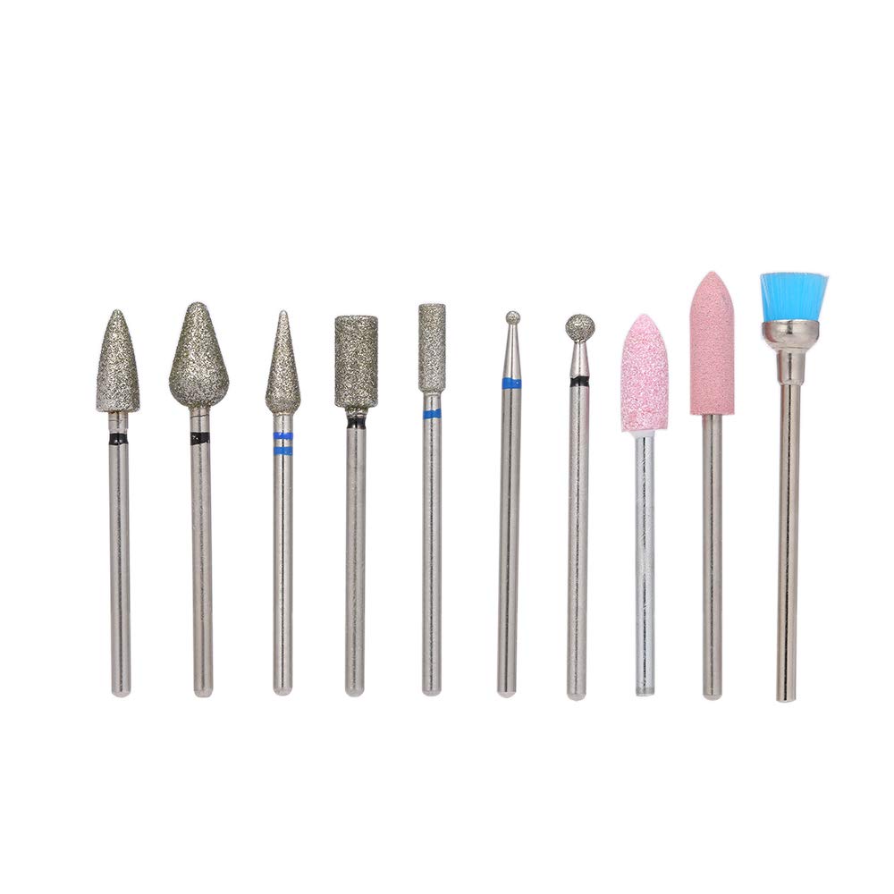 10PCS Professional Nail Drill Bits Set - Cuticle Cleaner, Dust Drill Brush, Rotary Polishing File & Grinding Heads for Manicure/Pedicure | Nail Salon & Home Use Tools for Acrylic, Gel & Natural Nails