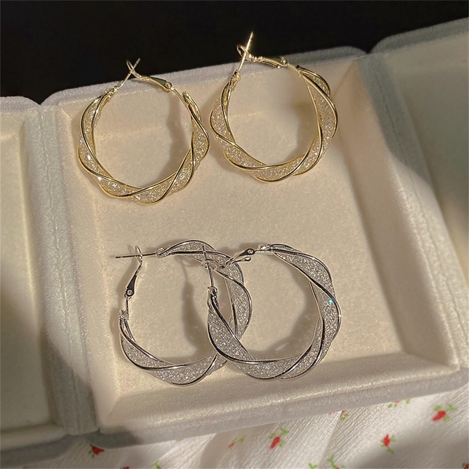 Elegant Hollow-Out Twisted Mesh Hoop Earrings for Women & Girls | Sparkling Dainty Jewelry for Birthday, Valentine's Day Gifts | Perfect for Parties, Date Nights & Special Occasions