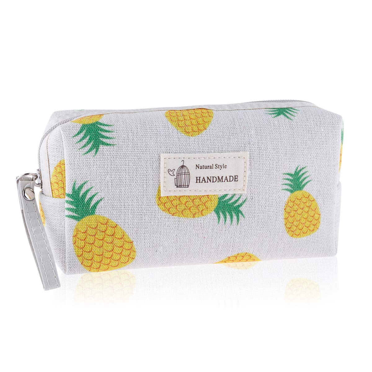 Portable Travel Clutch Cosmetic Makeup Pouch Bag - Waterproof Toiletry Organizer Purse Wristlet for Women | Striped, Floral, Plaid & Cork Designs | Perfect for Travel, Gym & Daily Essentials (Rectangle Pineapple Pattern)