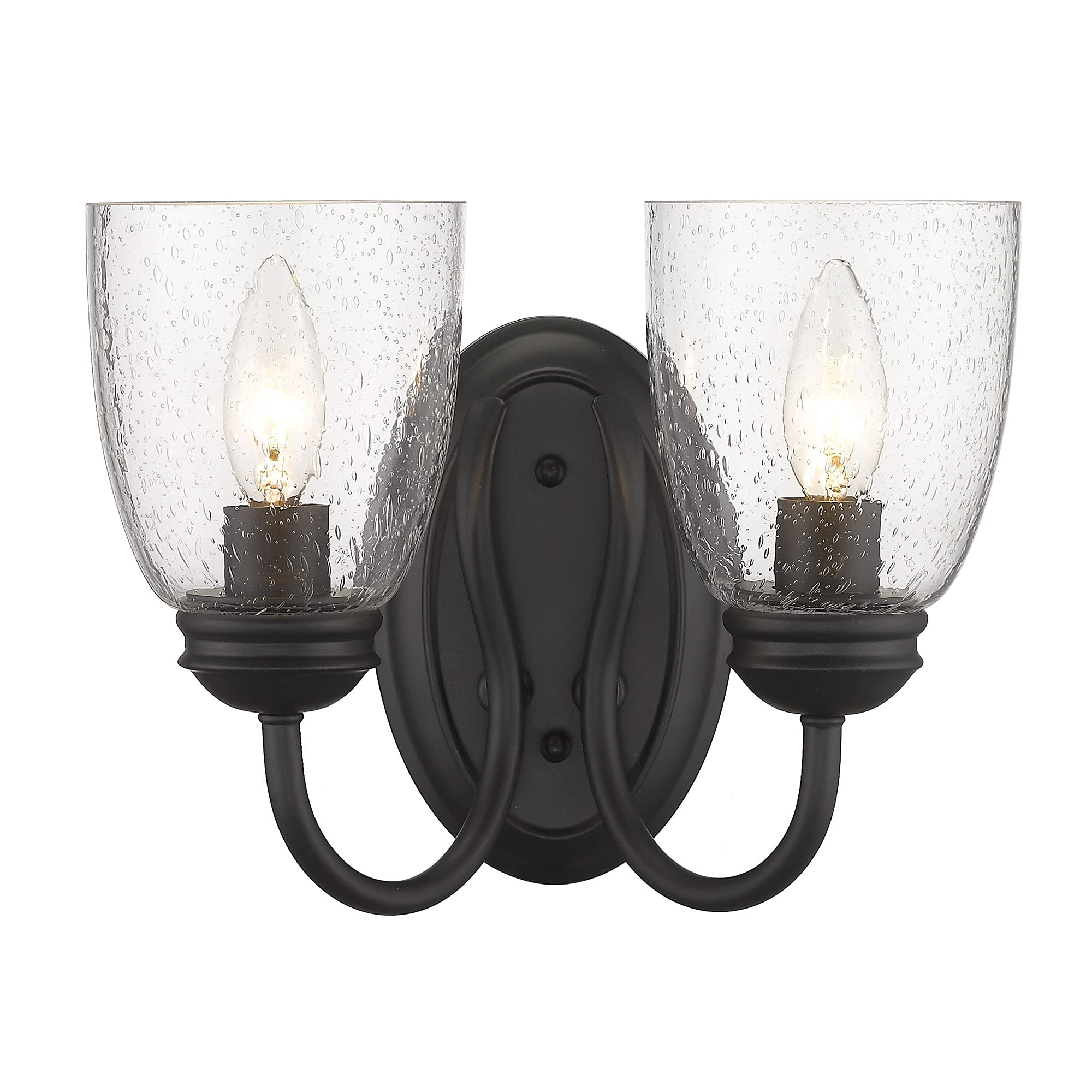 Parrish 2-Light Wall Sconce in Matte Black with Seeded Glass - Modern Wall Lighting Fixture for Bedroom, Living Room & Hallway