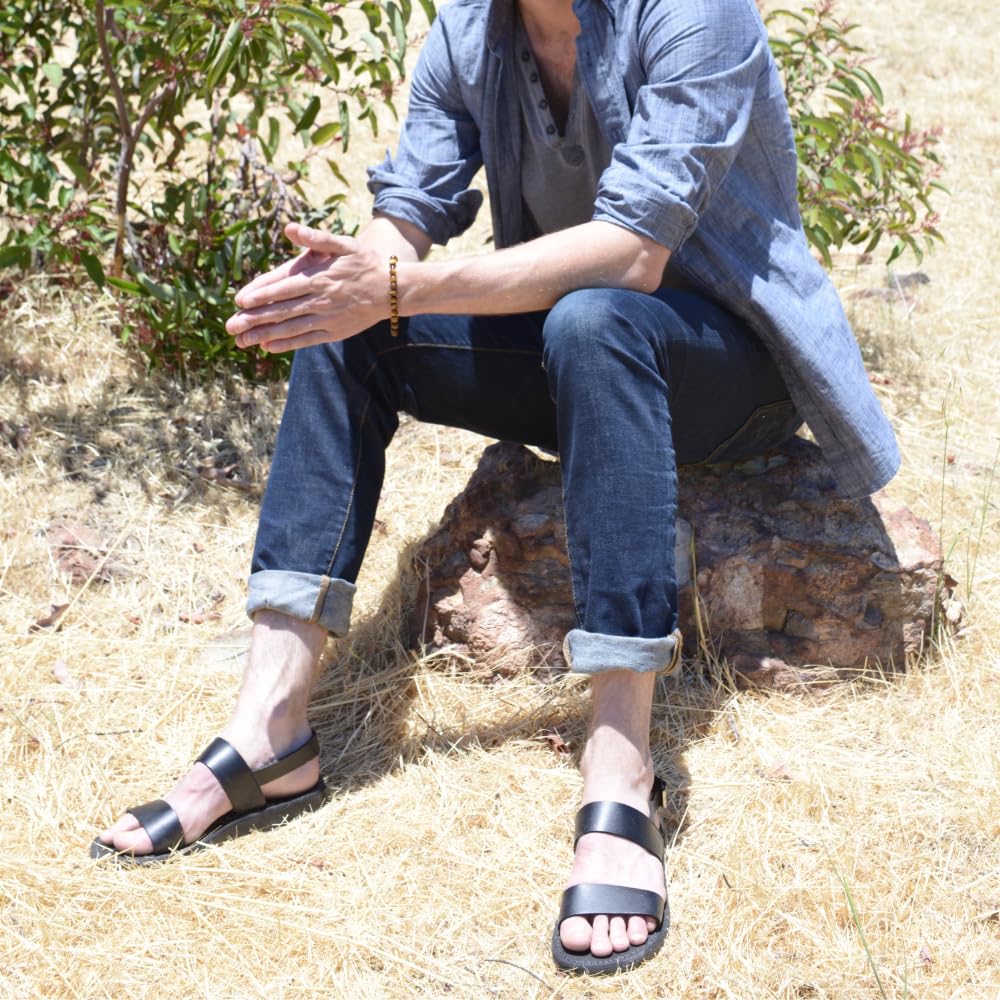 Golan Men's Leather Two Strap Sandals - Comfortable & Stylish Casual Footwear for Summer, Beach, and Outdoor Activities