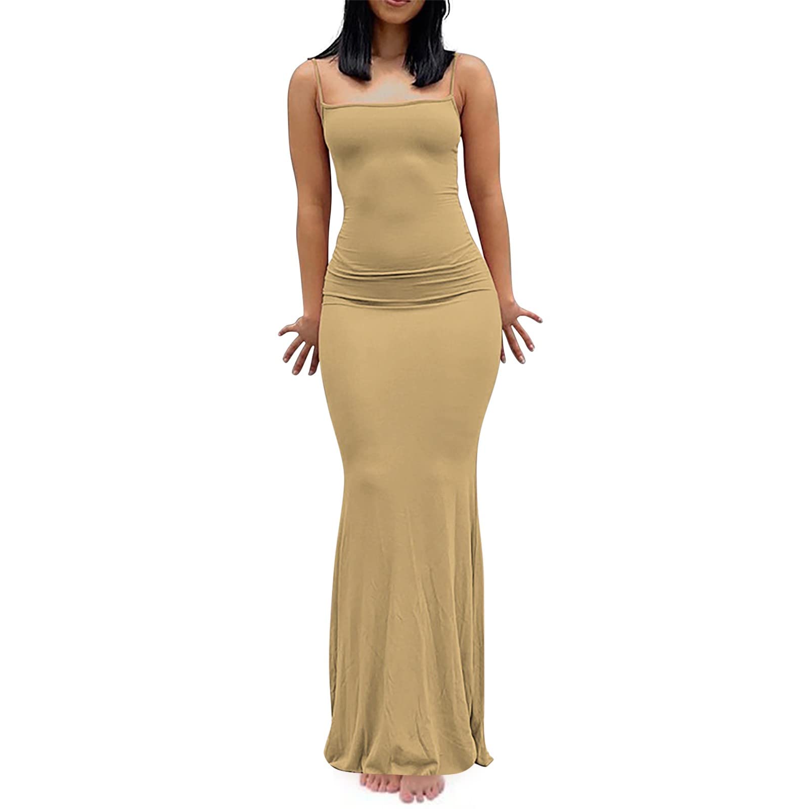 Onablvd Women's Bodycon Dress - Slim Fit Solid Color Sling Dress for Casual & Home Wear | Perfect for Parties, Date Nights & Lounge