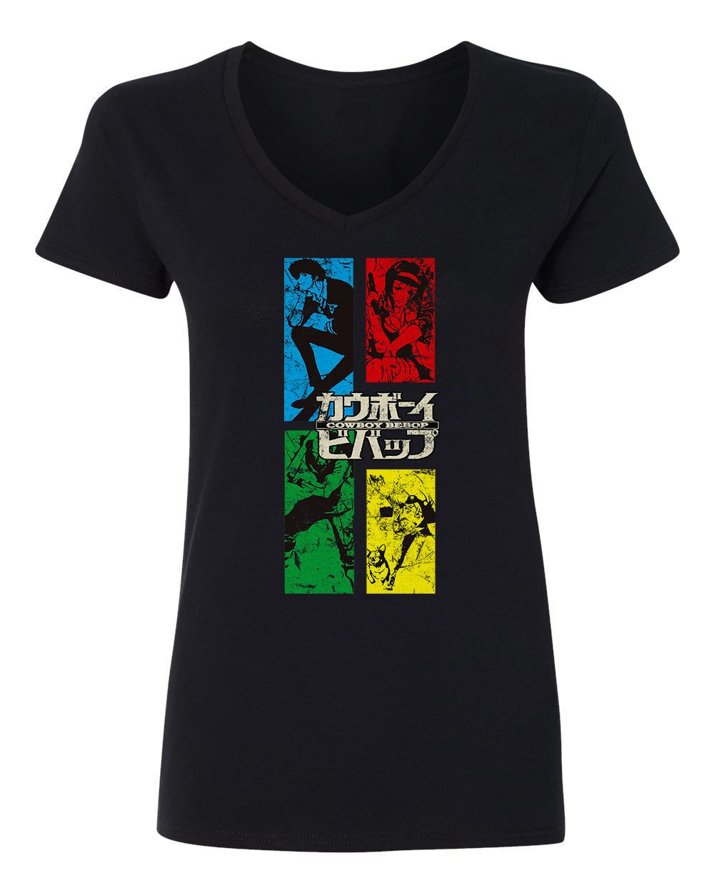 RIVEBELLA Anime Graphic V-Neck T-Shirt for Women - Stylish Manga Crew Novelty Tee Inspired by Bebop | Perfect for Cosplay, Casual Wear & Anime Conventions