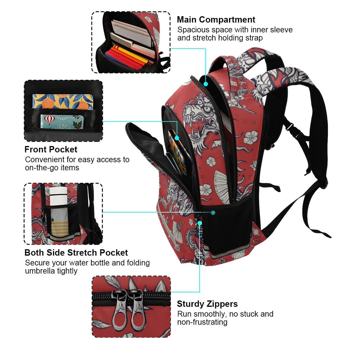 ALAZA Chinese Dragon Myth Backpack - Stylish Laptop Bag for Women & Men, Fits 13 14 15.6 Inch Notebooks & Tablets, Perfect for School, Work & Travel