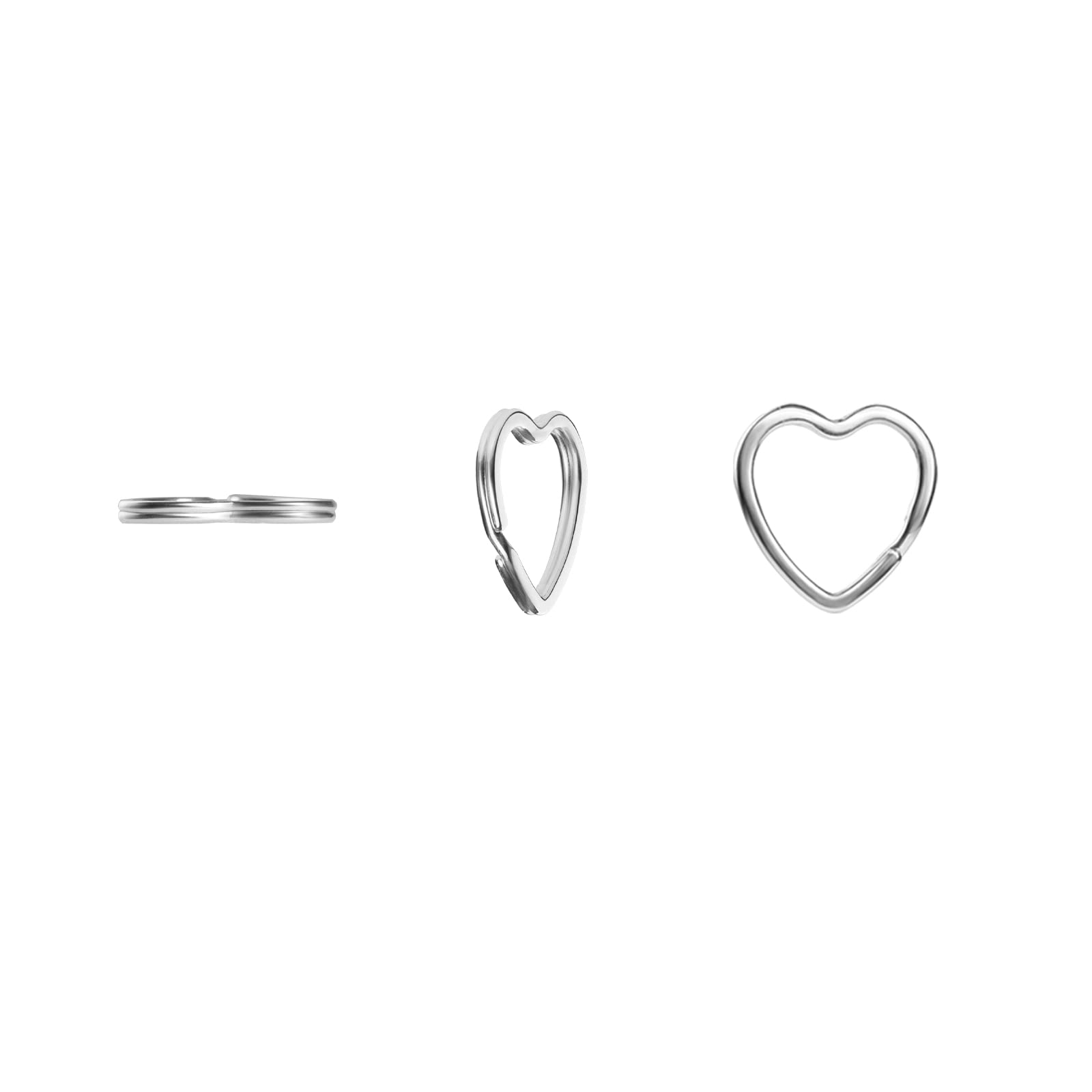 12pcs Heart Keychain Rings - Silver Metal Key Holders for Home, Car & Office