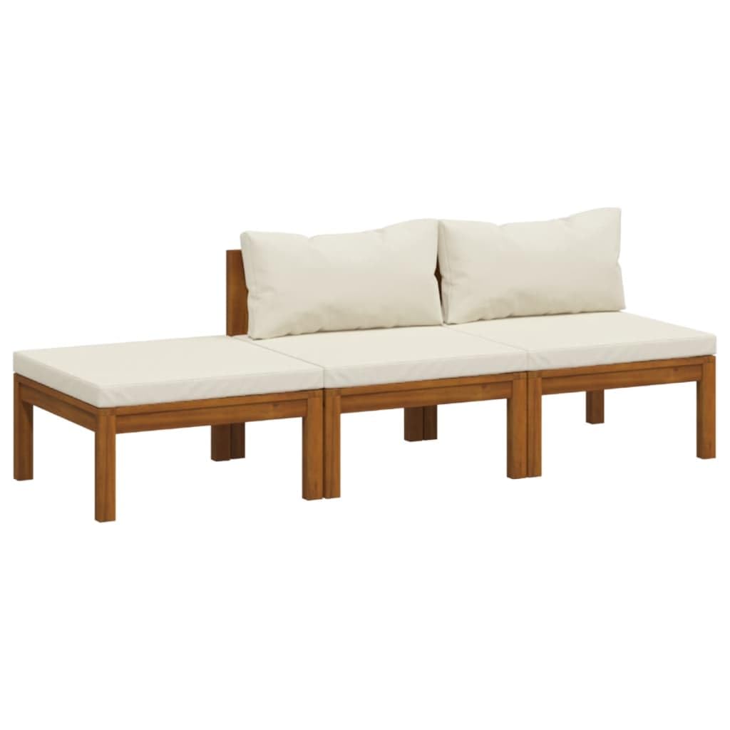 vidaXL 3-Piece Patio Lounge Set - Outdoor Garden Furniture, Sectional Sofa with Cushions, Corner Sofa in Retro Style (Solid Acacia Wood) - Perfect for Backyard, Poolside & Patio Relaxation