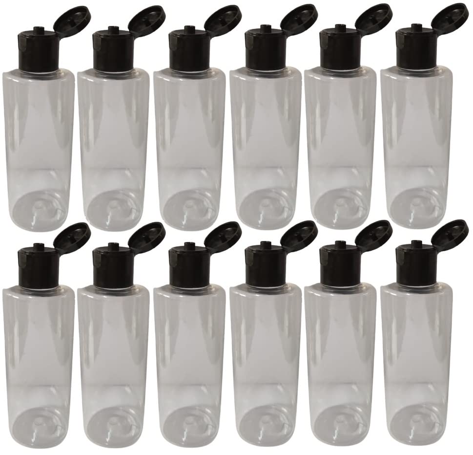 100ml Clear PET Plastic Cylinder Bottles with Black Flip Top - 12 Pack | Leak Proof Travel Containers for Cosmetics, Liquids & Toiletries | Perfect for DIY, Salons, Travel & Home Organization