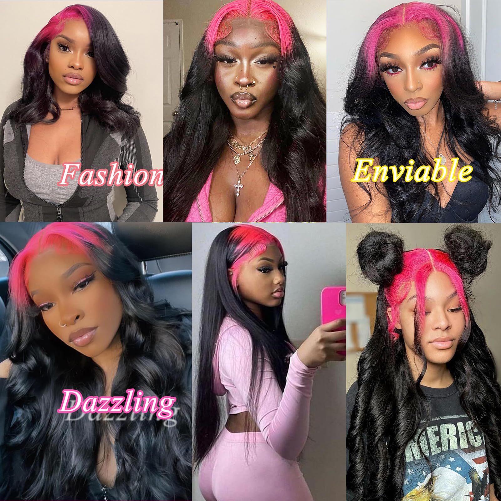 YMS 13x6 Lace Front Wig Human Hair - 180% Density Pink Roots Body Wave Colored Glueless Wig for Women (Pre-Plucked with Baby Hair, 22 Inch) | Perfect for Cosplay, Daily Wear & Special Occasions