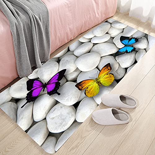 Soft Sponge Foam Bath Rugs - Non-Slip Flannel Mat with 3D Print for Bathroom, Kitchen, Bedside & Living Room | Absorbent Moisture Dust Control for Laundry Room (Butterfly White Pebbles Design) - Perfect for Spa-Like Bathrooms & Cozy Home Decor