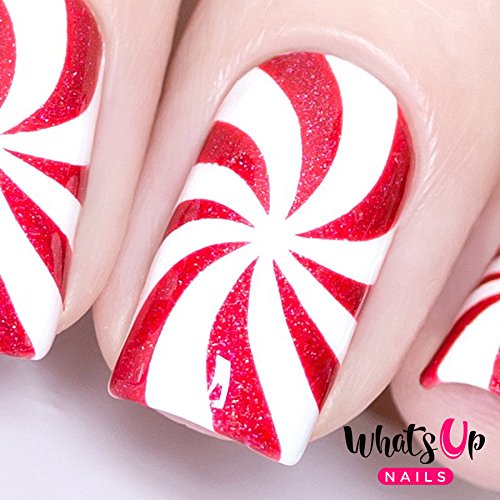 Peppermint Candy Nail Art Stencils - 12 Christmas Nail Design Vinyl Stencils for Holiday Manicures, DIY Nail Decoration & Festive Party Nails