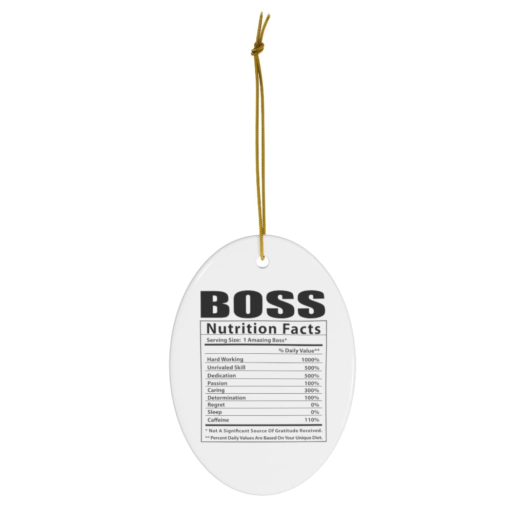 Funny Boss Nutritional Facts Gifts 2024 - Oval Ceramic Christmas Tree Ornaments for Office Humor & Holiday Decor