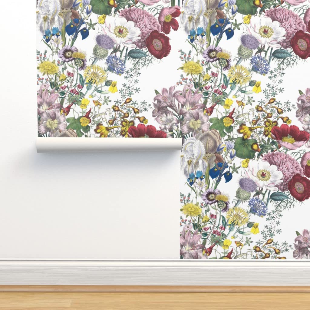 Floral Victorian Flowers Botanical Vines Wallpaper - Commercial Grade Peel & Stick Wallpaper Swatch for Living Room, Bedroom, Nursery | Romantic Summer Modern Traditional Home Decor