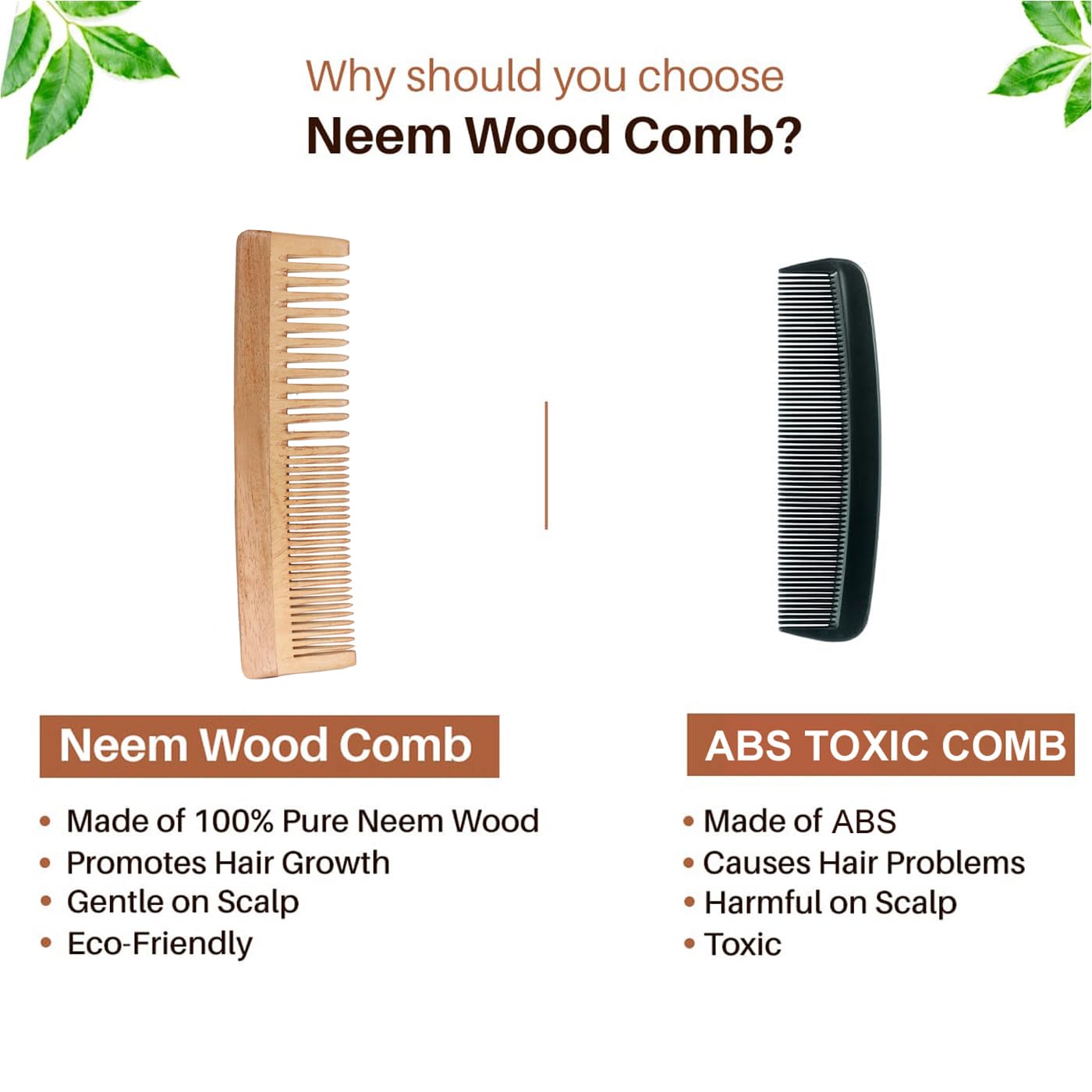 Organic Neem Wood Comb for Hair Growth & Scalp Health - Anti Hair Loss & Dandruff Control Comb for Women & Men - Natural Wooden Hairbrush for Thicker Hair - Perfect for Daily Hair Care & Ayurvedic Scalp Massage (Pack of 1)