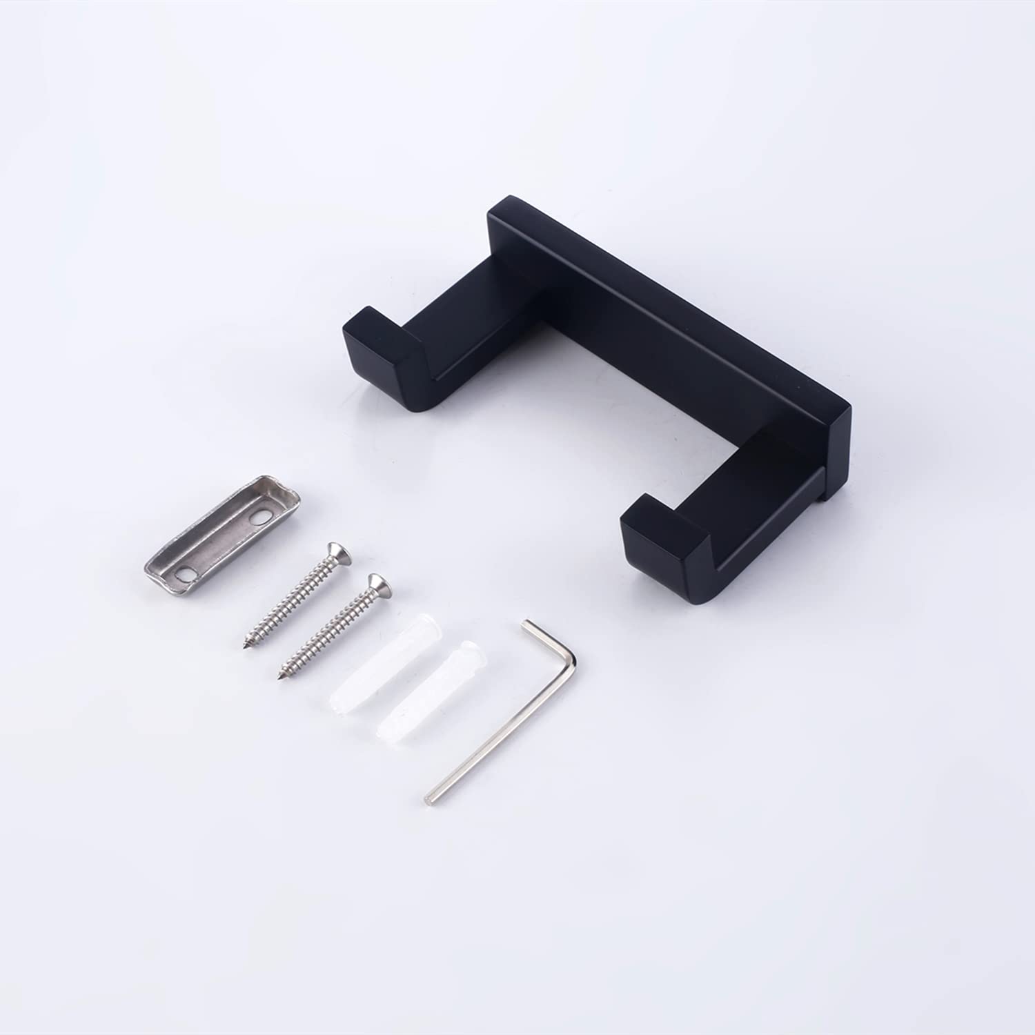 2 Pack Stainless Steel Double Towel Robe Hook - Heavy Duty Wall Mounted Coat Hanger for Bathroom, Kitchen & Toilet Accessories - Matte Black Finish - Perfect for Hanging Robes, Towels and Coats in Home & Hotel Use