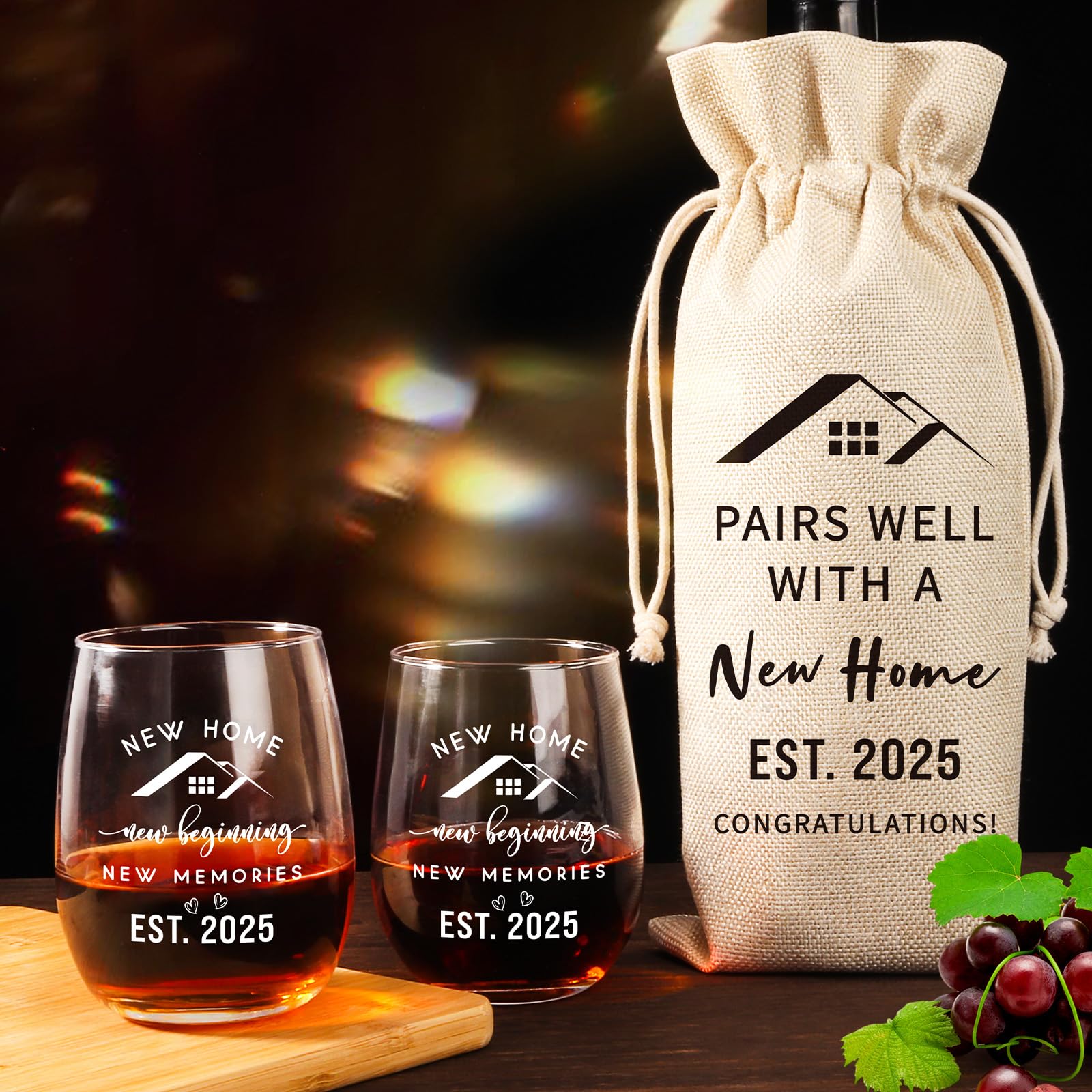 Housewarming Gifts for New Home - Elegant Wine Bag & Glass Set - Perfect First Home Gift for Neighbors, Friends, Couples & Newlyweds - Ideal for Housewarming Parties, Hostess Gifts & New Home Celebrations