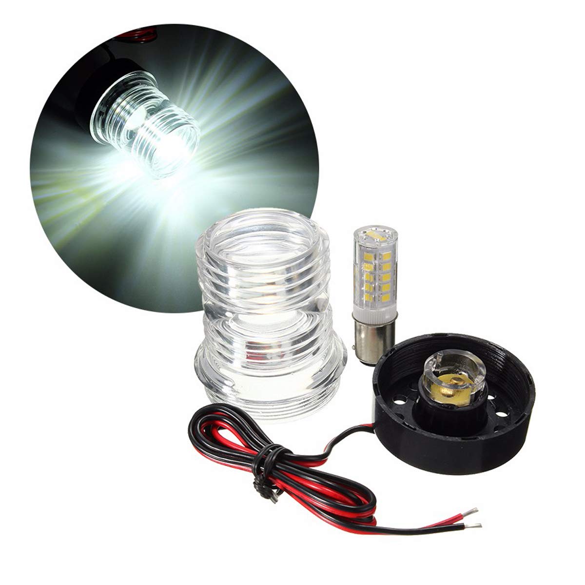 12V LED Marine Navigation Anchor Light - 360 Degree All-Round White Waterproof Boat Yacht Lamp for Fishing & Sailing | Perfect for Night Cruising, Docking & Emergency Situations